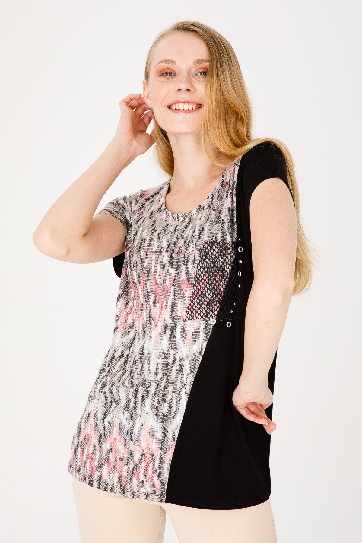 KADIN SIFIR YAKA DÜŞÜK KOL FİLE CEPLİ PENYE BLUZ SİYAH