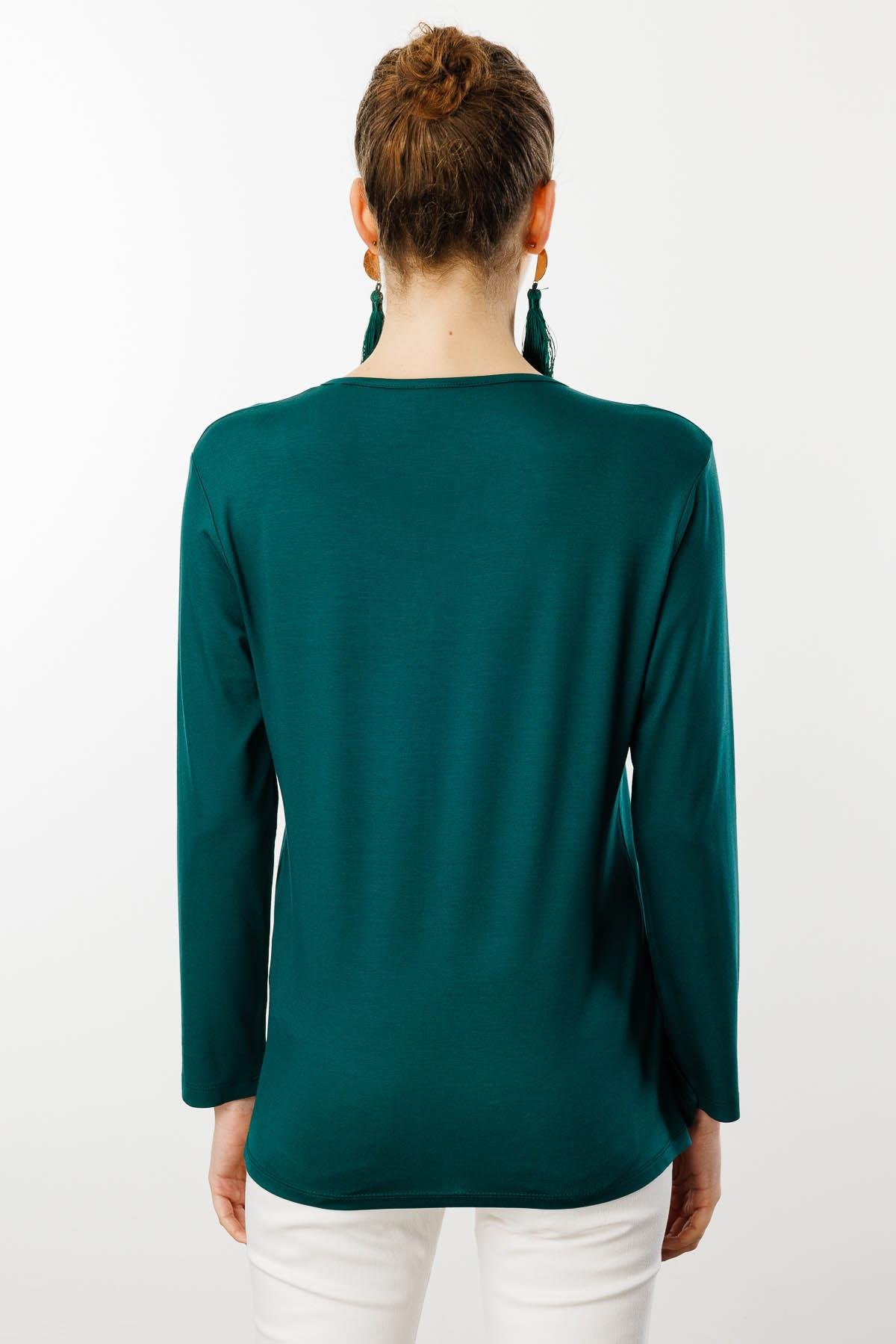 25705Kadın Sıfır Yaka El Nakışı İşlemeli Bluz Yeşil