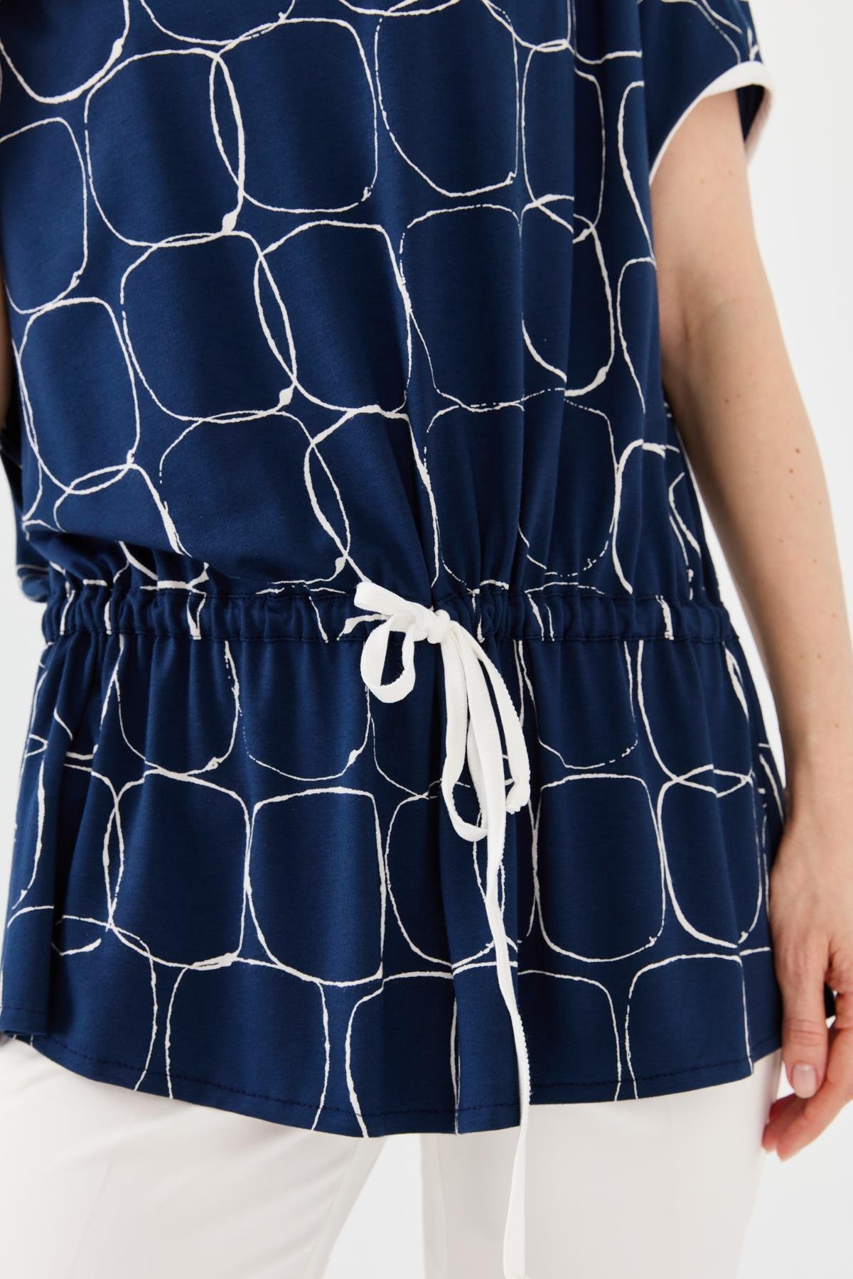 23719Kadın Sıfır Yaka İki Renk Penye T-shirt Laci/Ekru