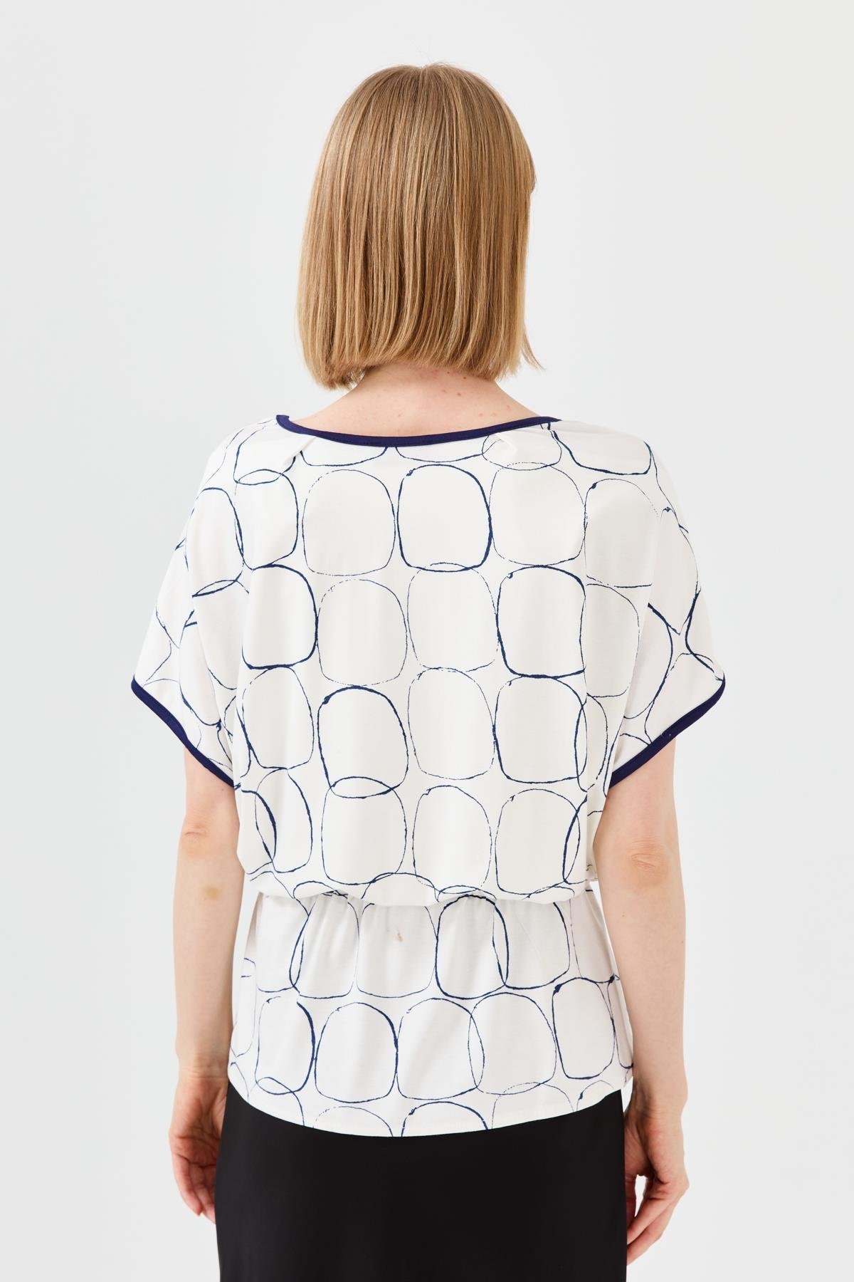 23719Kadın Sıfır Yaka İki Renk Penye T-shirt Ekru/Laci