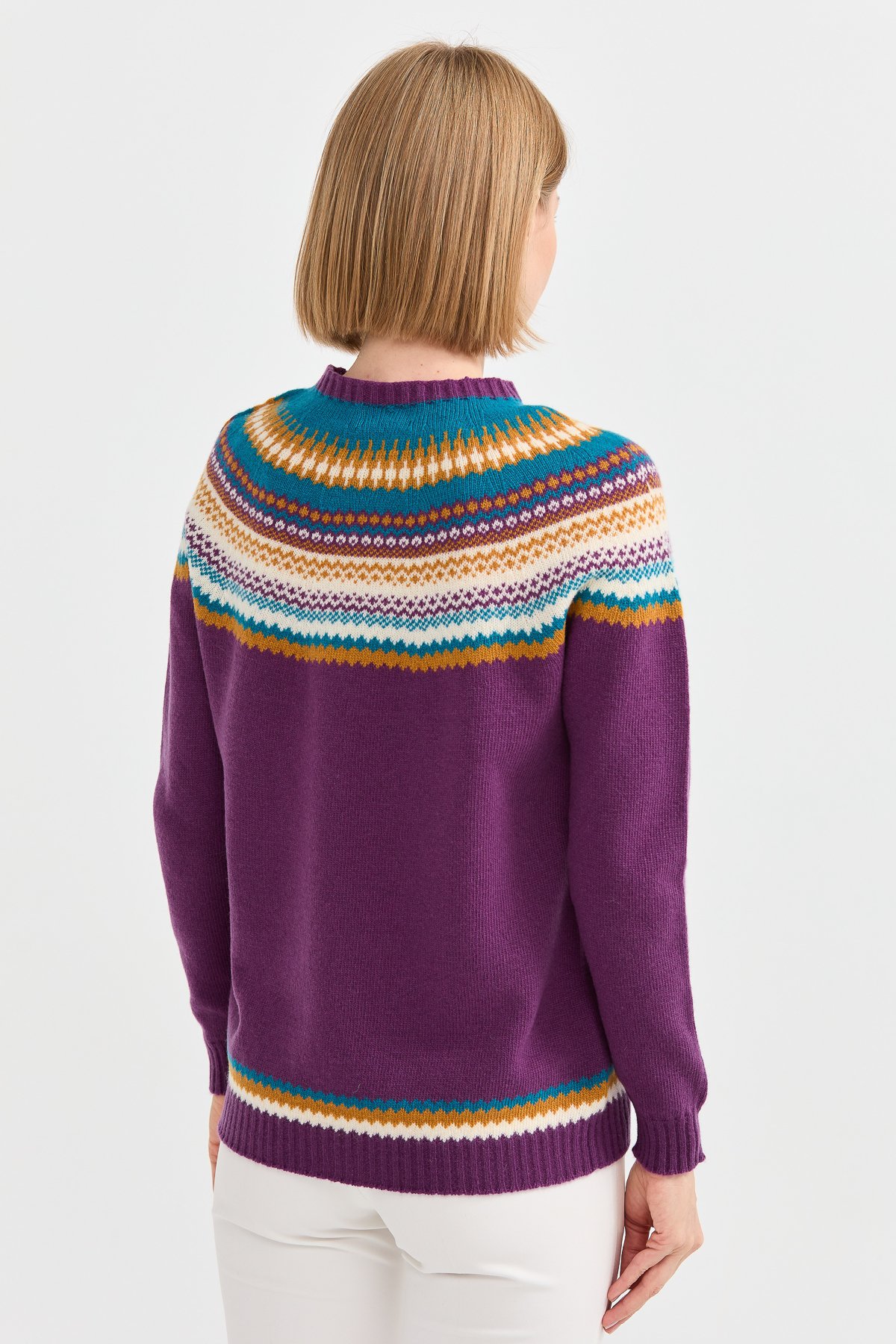 22086Kadın Sıfır Yaka Jakarlı Yün Kazak A.Mor