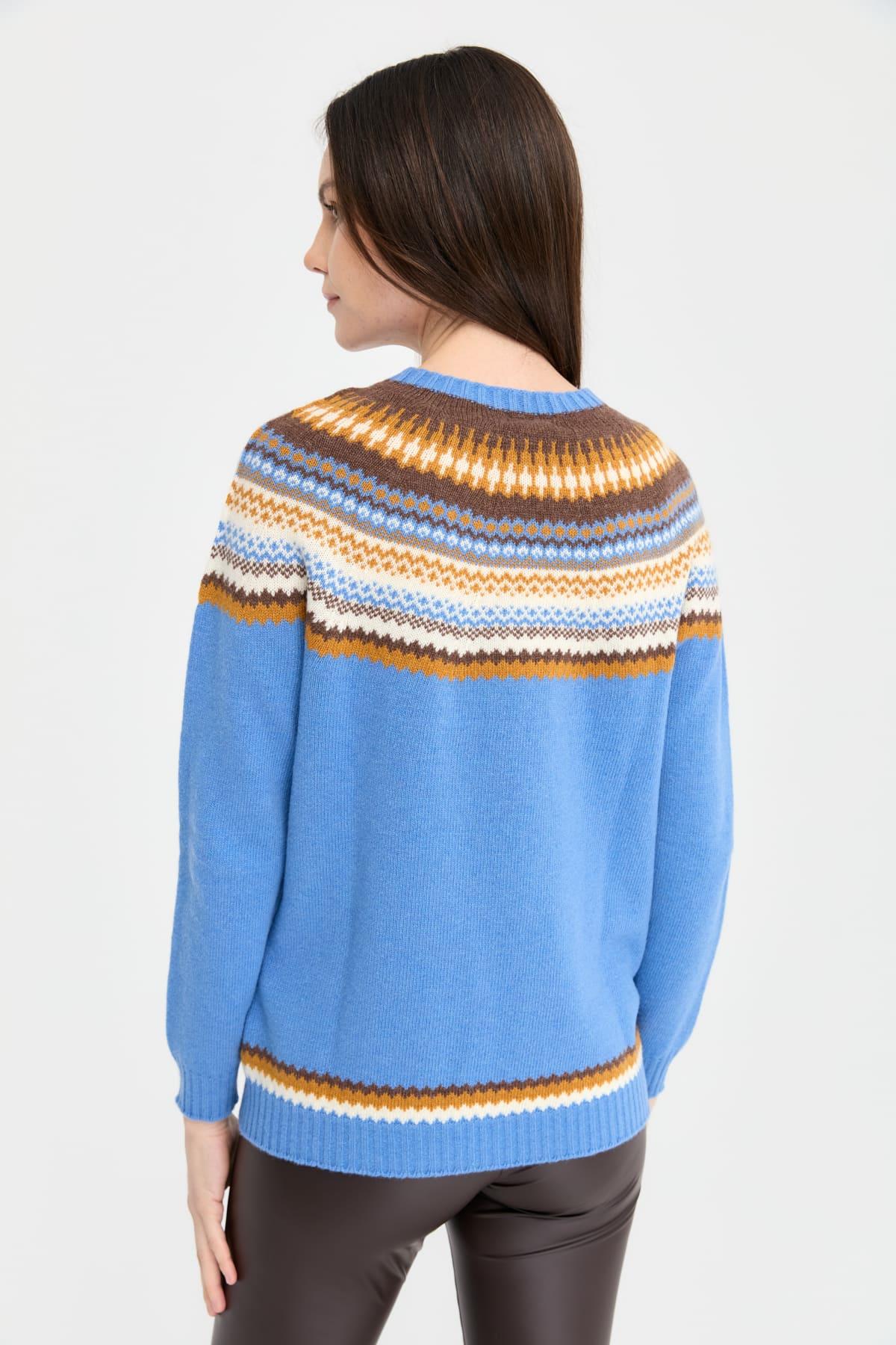 22086Kadın Sıfır Yaka Jakarlı Yün Kazak O.Mavi