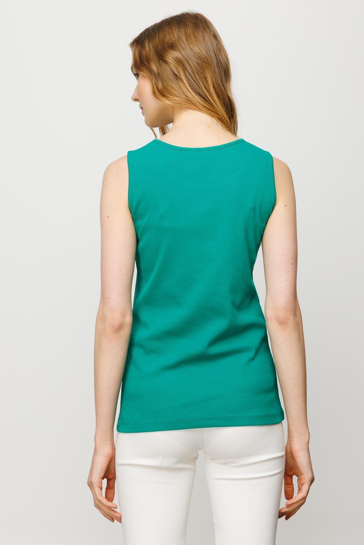 23772Kadın Sıfır Yaka Kaşkorse Pamuklu Askılı T-shirt Yeşil