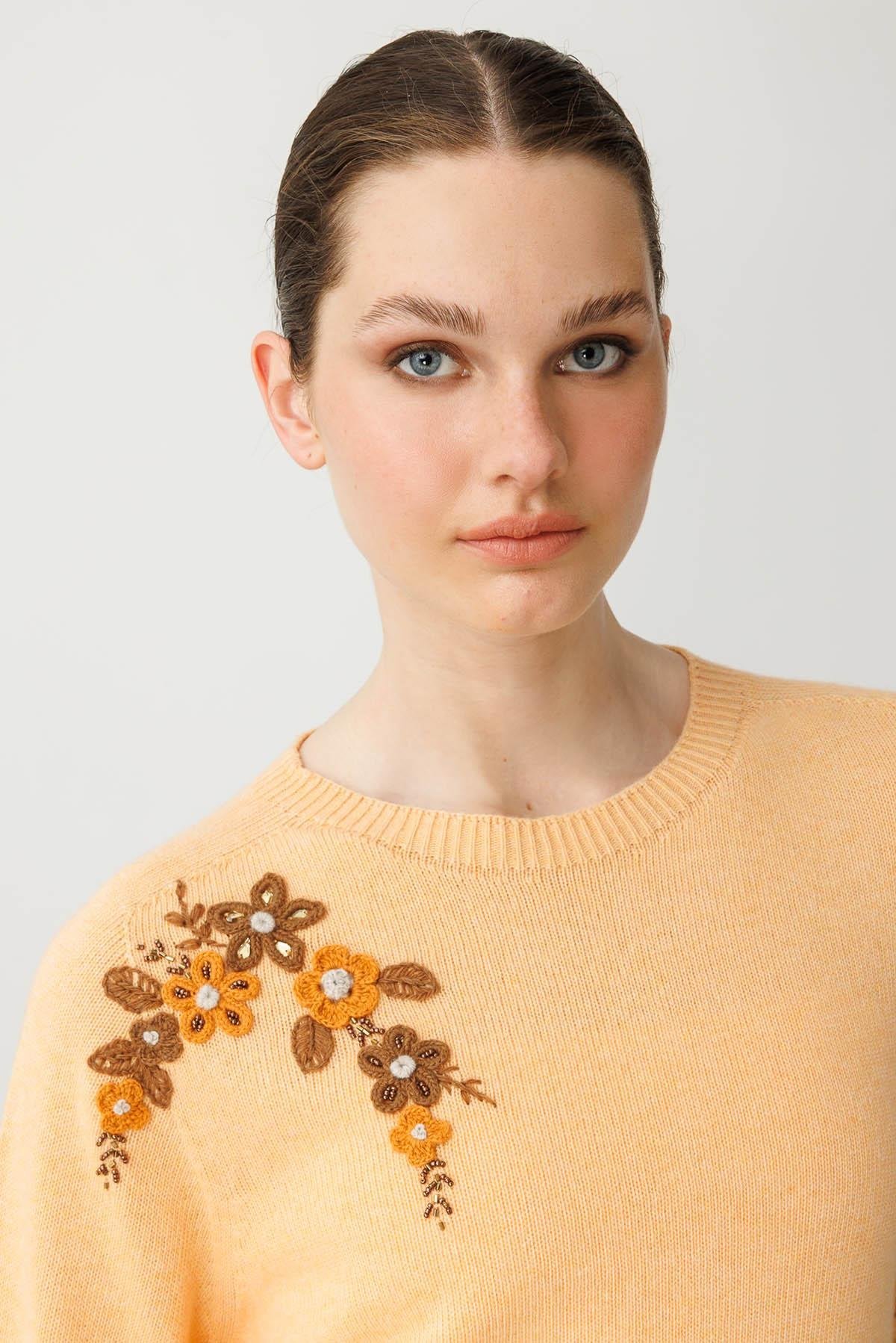 25153Kadın Sıfır Yaka Kaşmir Kazak Somon