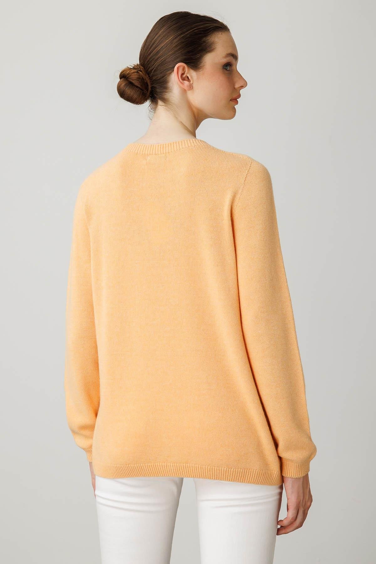 25153Kadın Sıfır Yaka Kaşmir Kazak Somon