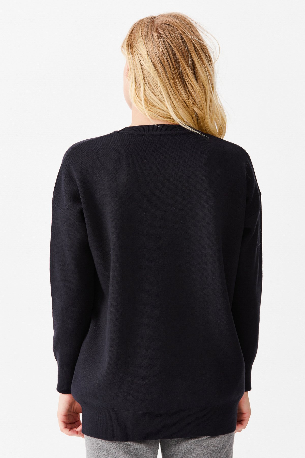 22316Женская блузка с круглым вырезом синяя