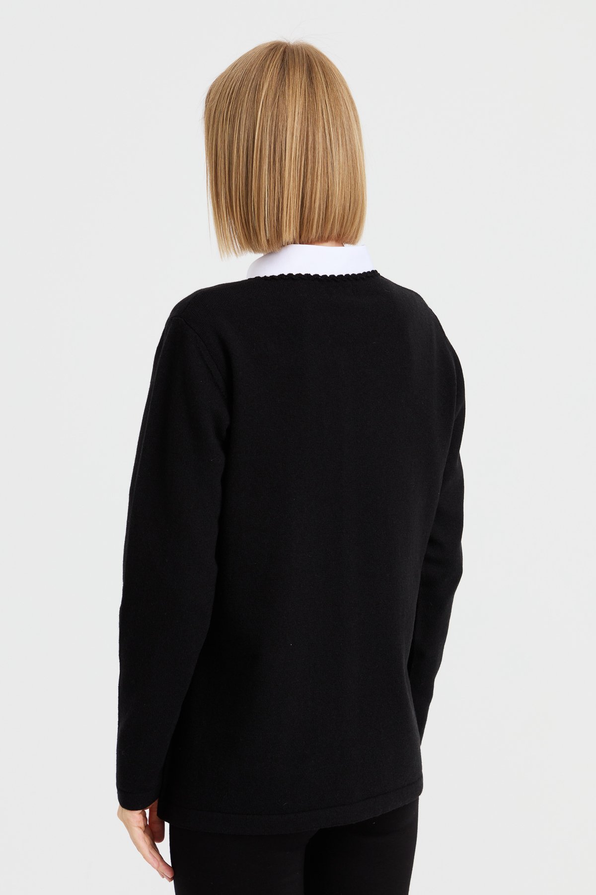 23003Women's Zero Neck Edge Lace Embroidered Wool Jacket Black