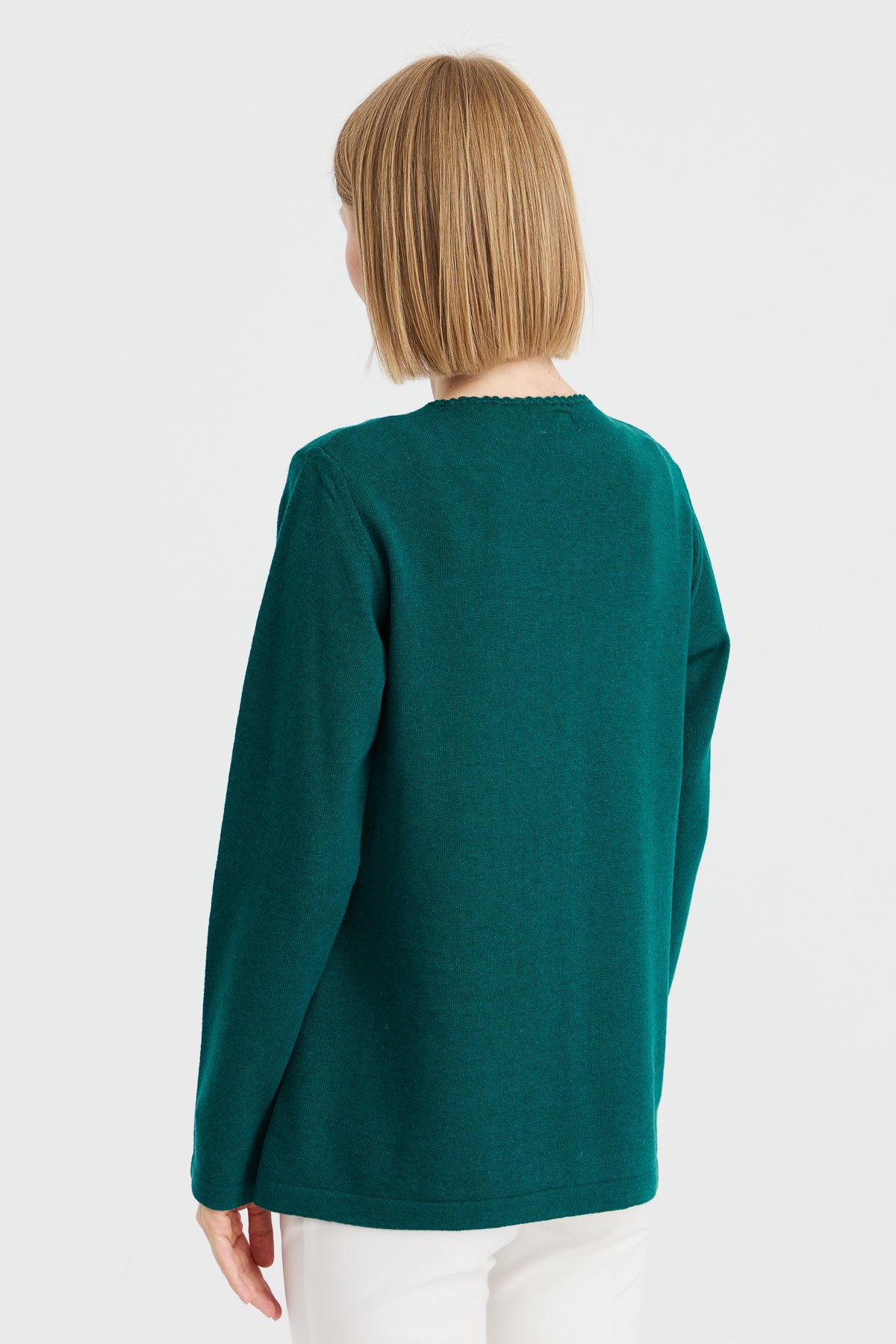 23003Kadın Sıfır Yaka Kenarı Dantel İşlemeli Yün Ceket K.Ö.başı