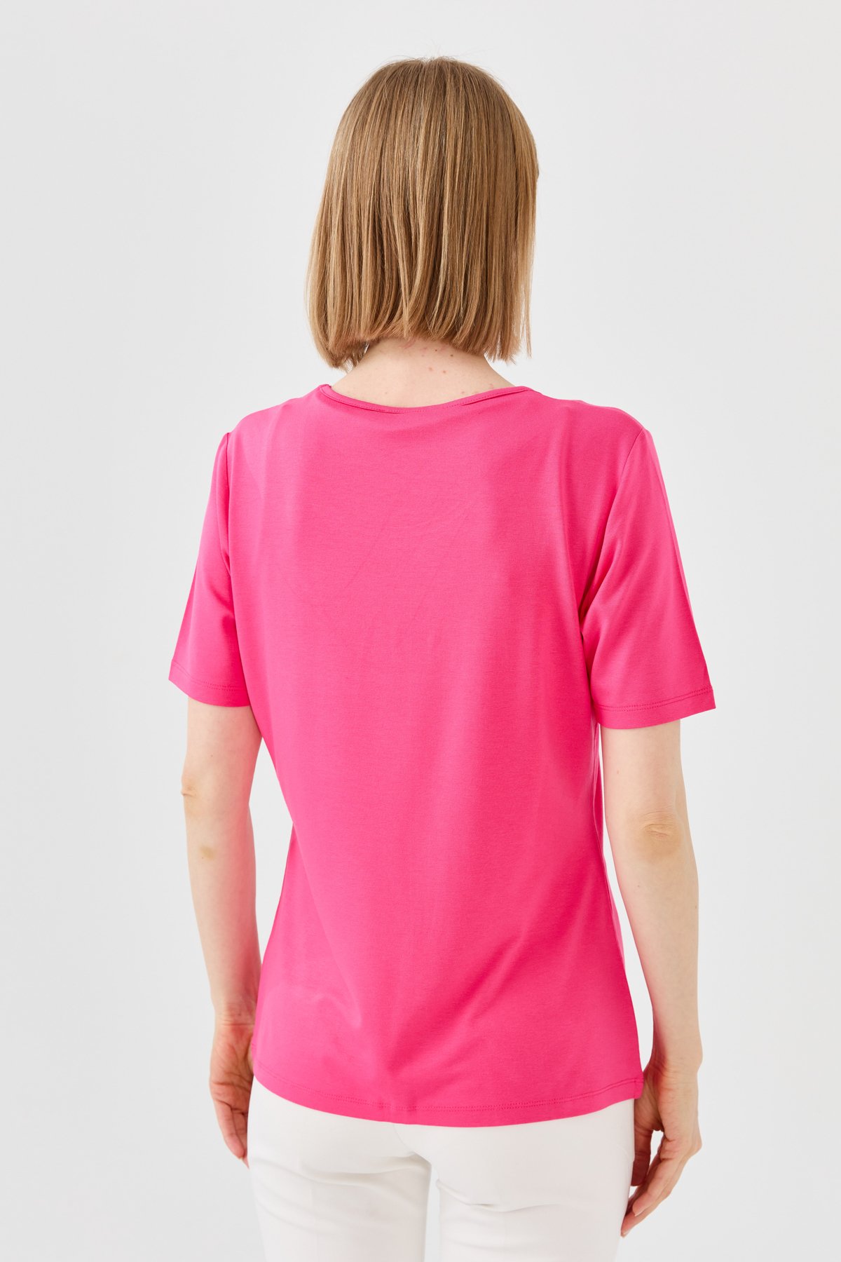 9868Женская футболка из хлопка с круглым вырезом, короткими рукавами и надписью Love, фуксия