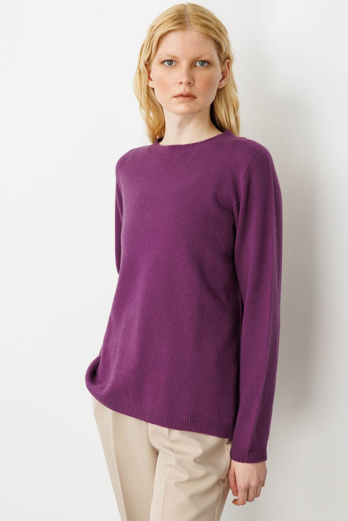 23163Kadın Sıfır Yaka Klasik Yün Kazak A.Mor