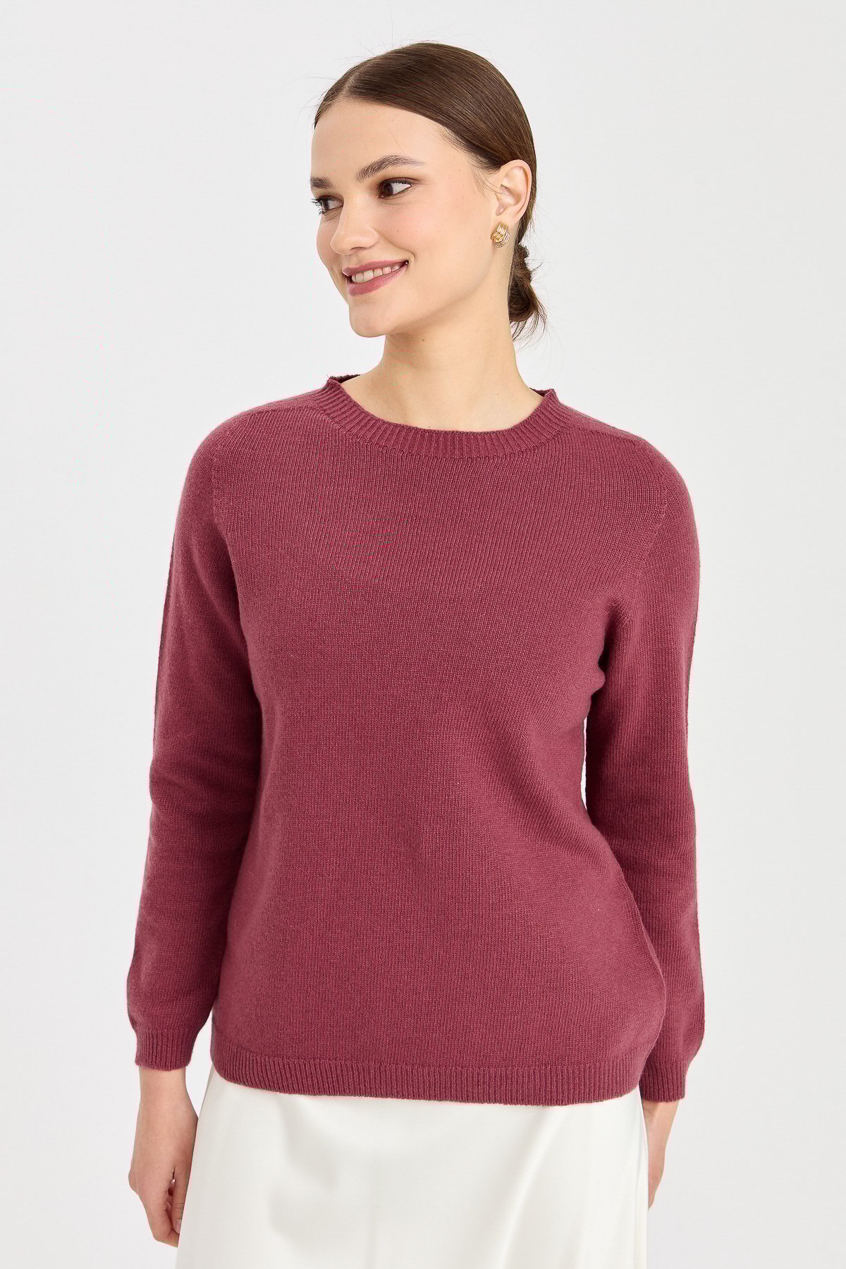 23163Kadın Sıfır Yaka Klasik Yün Kazak K.G.Kurusu