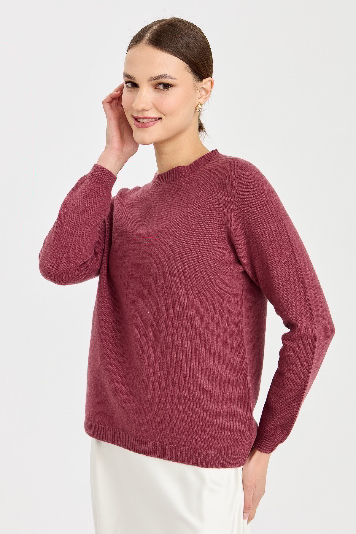 23163Kadın Sıfır Yaka Klasik Yün Kazak K.G.Kurusu