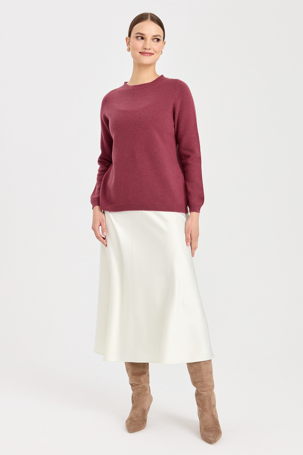 23163Kadın Sıfır Yaka Klasik Yün Kazak K.G.Kurusu