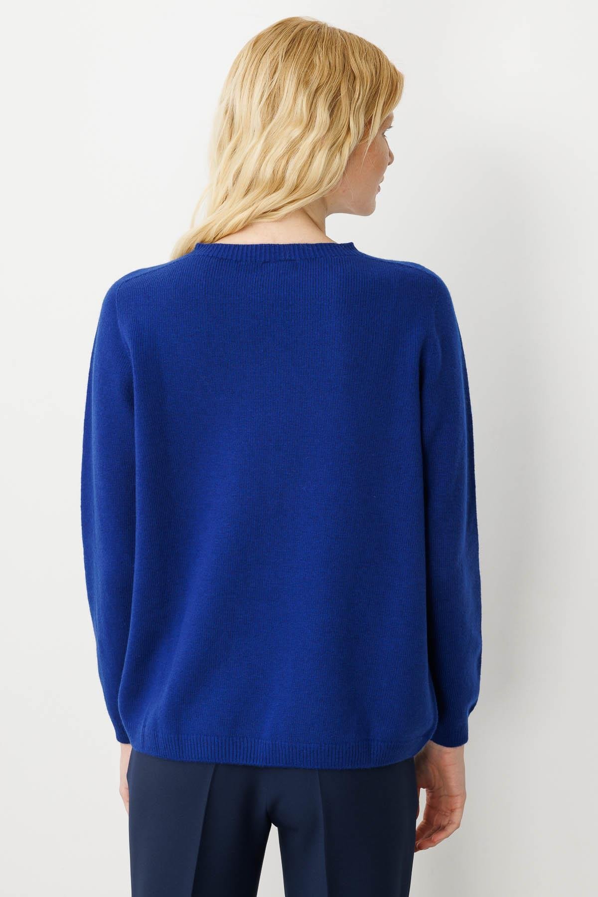 23163Kadın Sıfır Yaka Klasik Yün Kazak K.S.Mavi