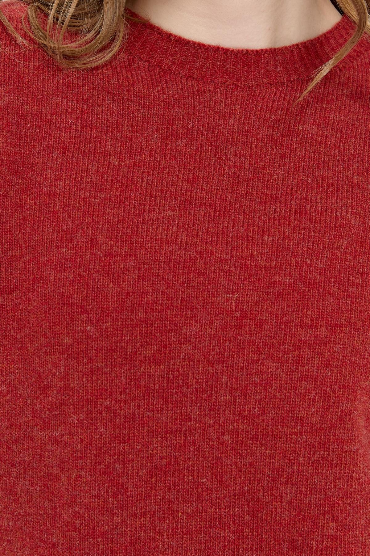 23163Kadın Sıfır Yaka Klasik Yün Kazak Kiremit