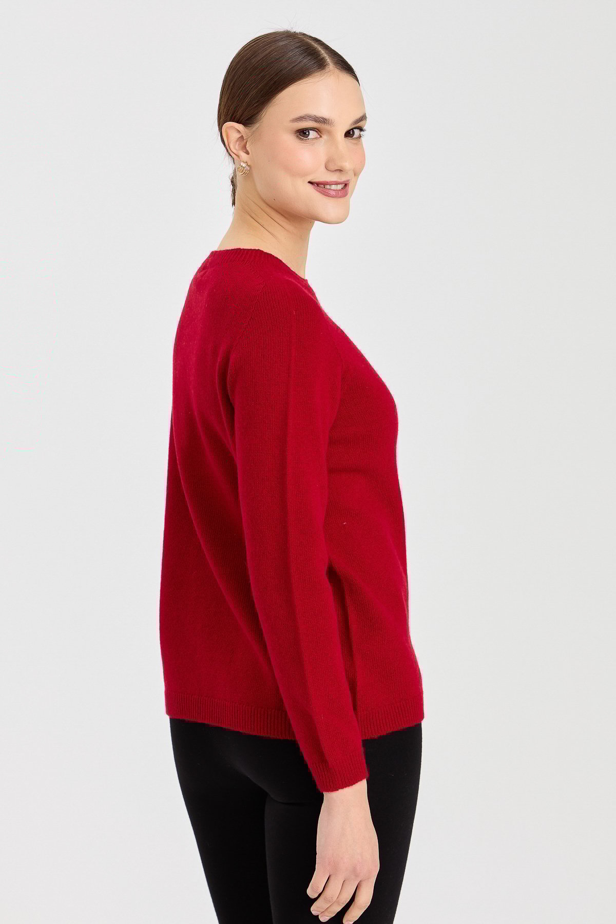23163Kadın Sıfır Yaka Klasik Yün Kazak K.Kırmızı