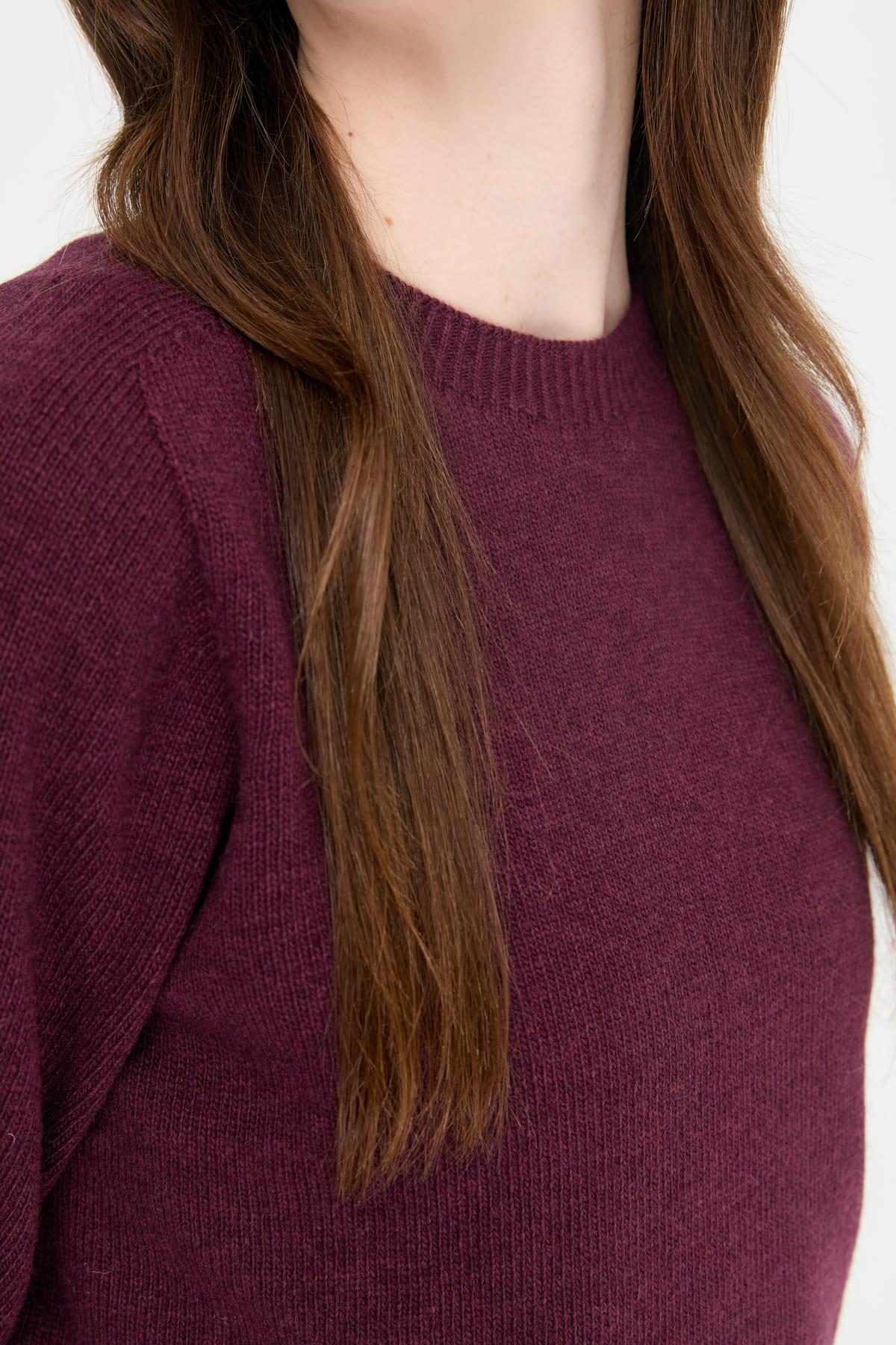 23163Kadın Sıfır Yaka Klasik Yün Kazak K.Mürdüm