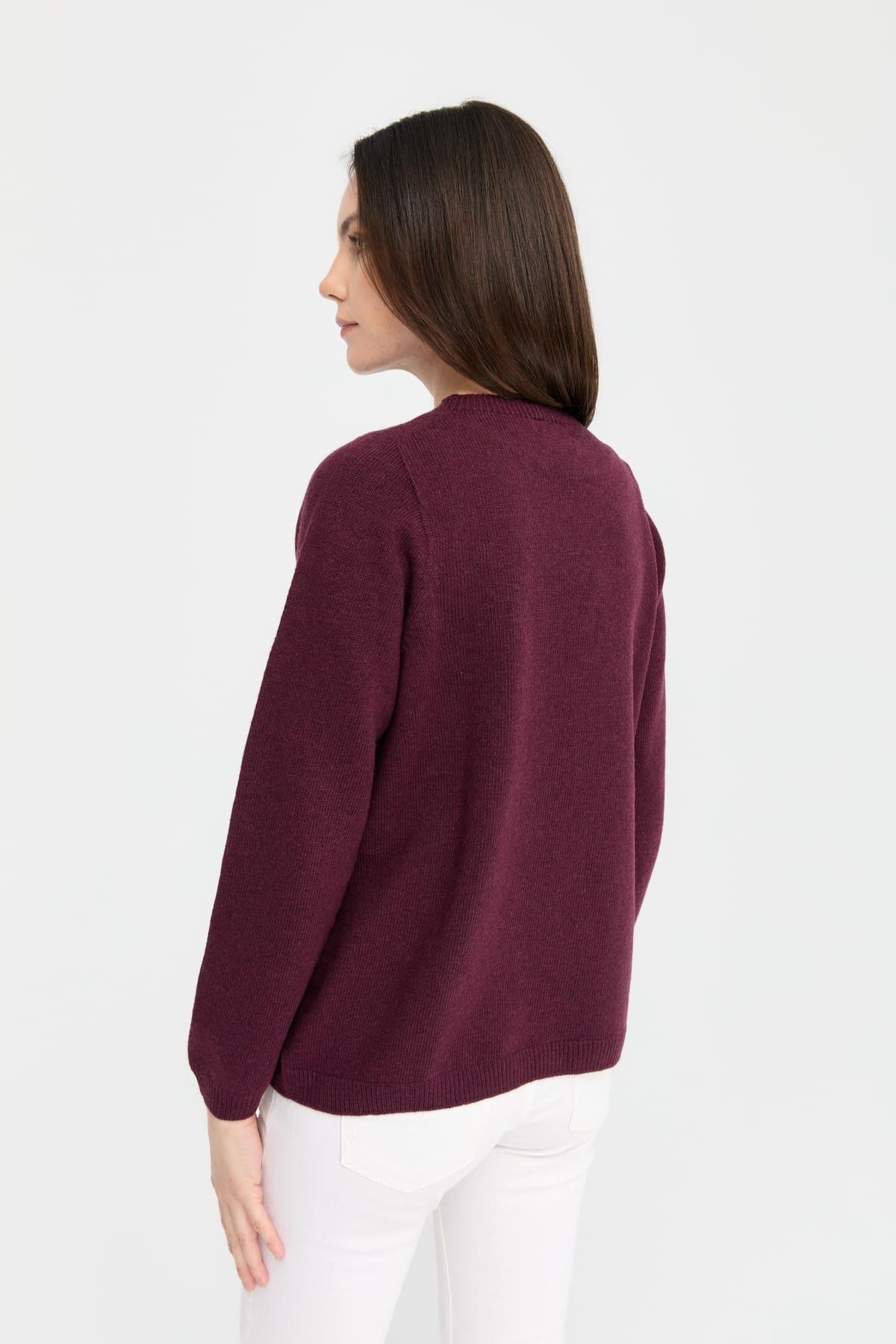 23163Kadın Sıfır Yaka Klasik Yün Kazak K.Mürdüm