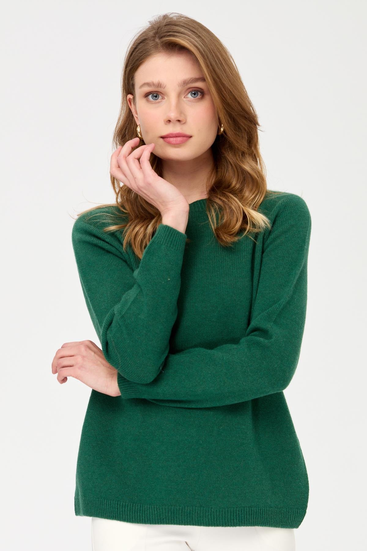 23163Kadın Sıfır Yaka Klasik Yün Kazak Ö.Başı