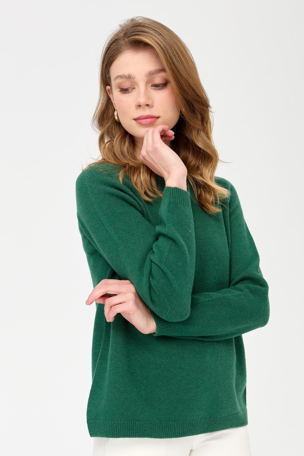 23163Kadın Sıfır Yaka Klasik Yün Kazak Ö.Başı