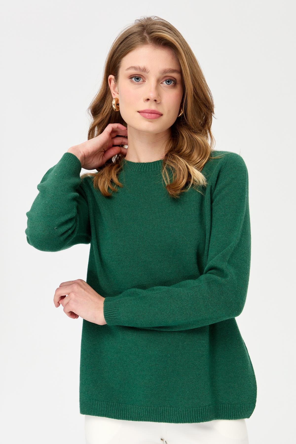 23163Kadın Sıfır Yaka Klasik Yün Kazak Ö.Başı