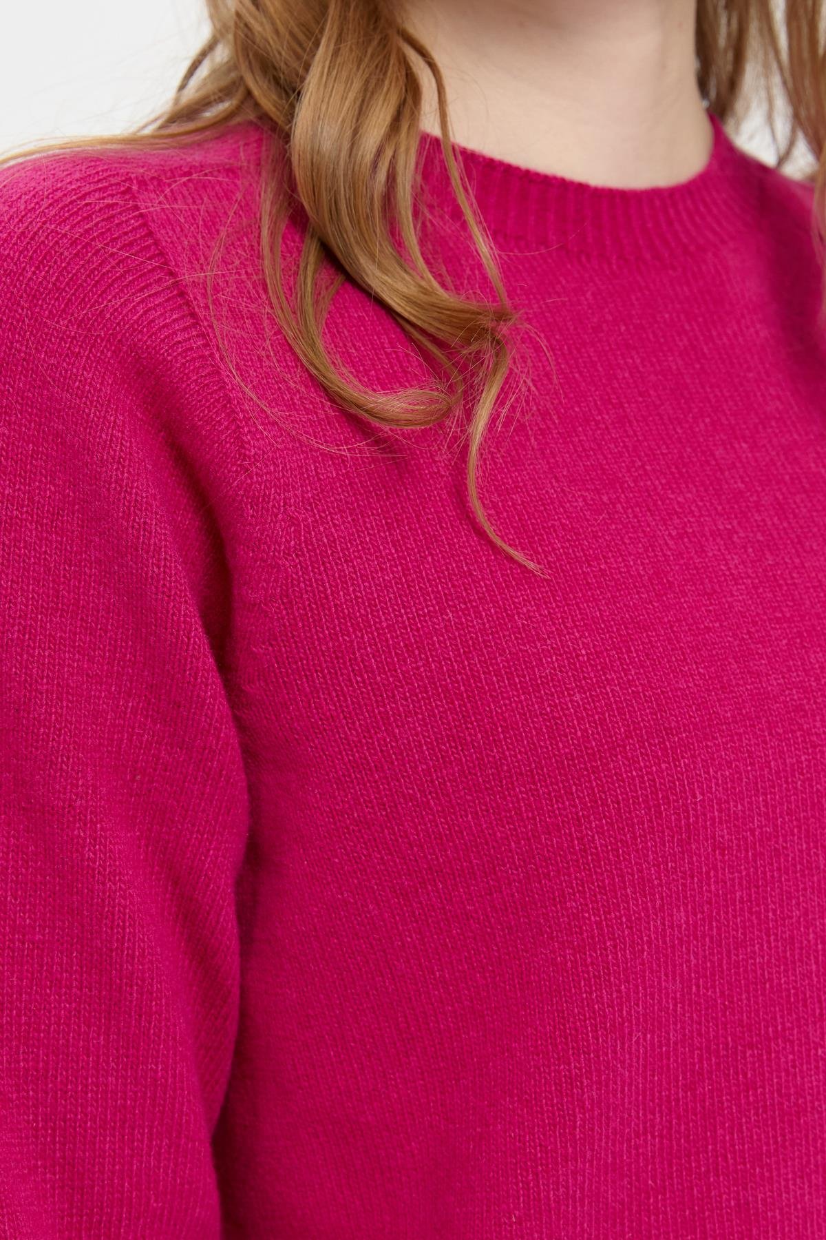 23163Kadın Sıfır Yaka Klasik Yün Kazak Sıklamen