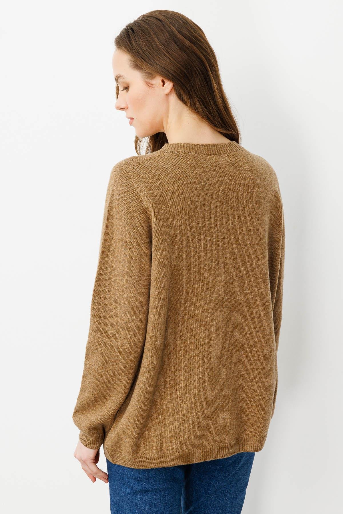 23163Kadın Sıfır Yaka Klasik Yün Kazak V.Camel