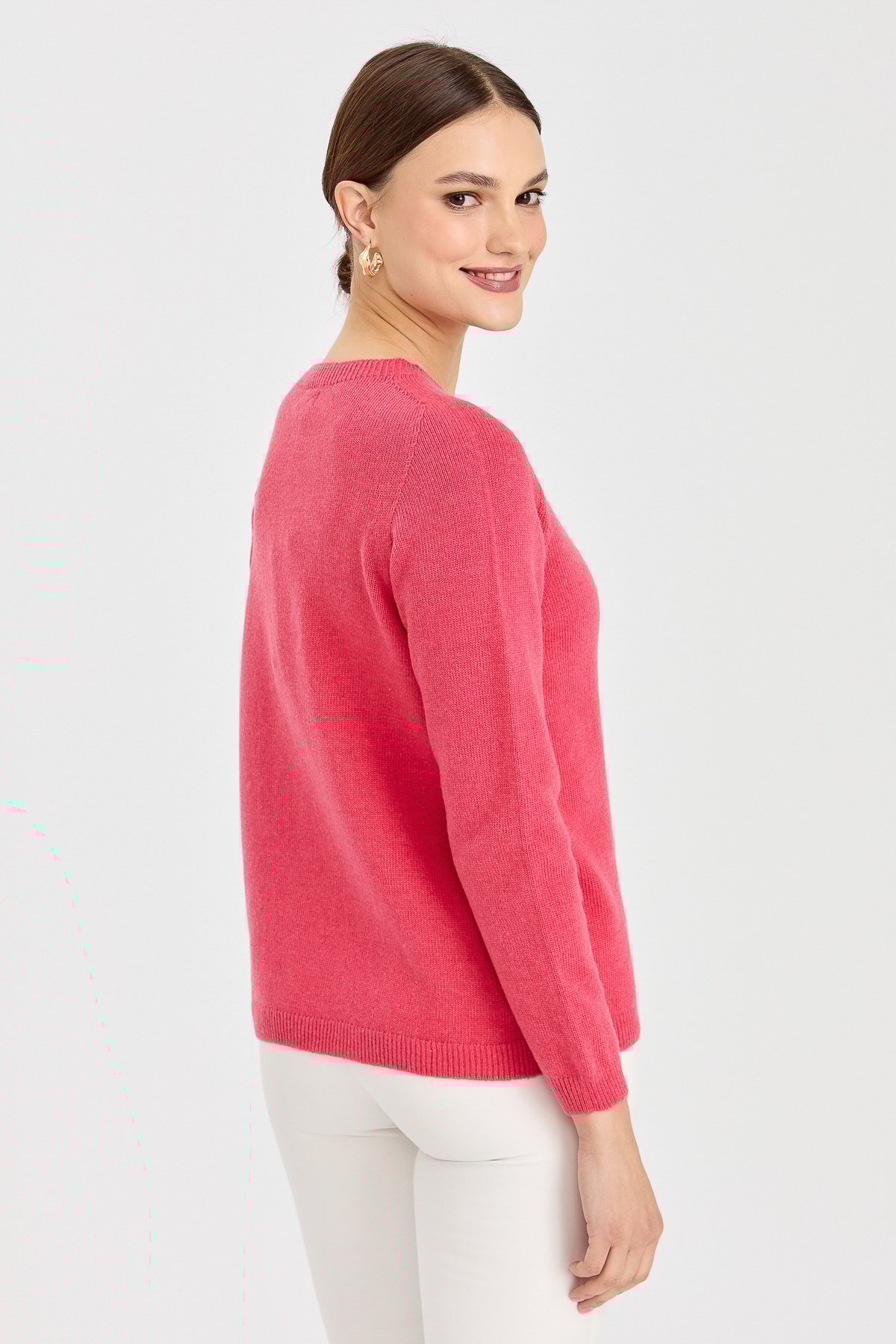 23163Kadın Sıfır Yaka Klasik Yün Kazak Y.Ş.Pembe