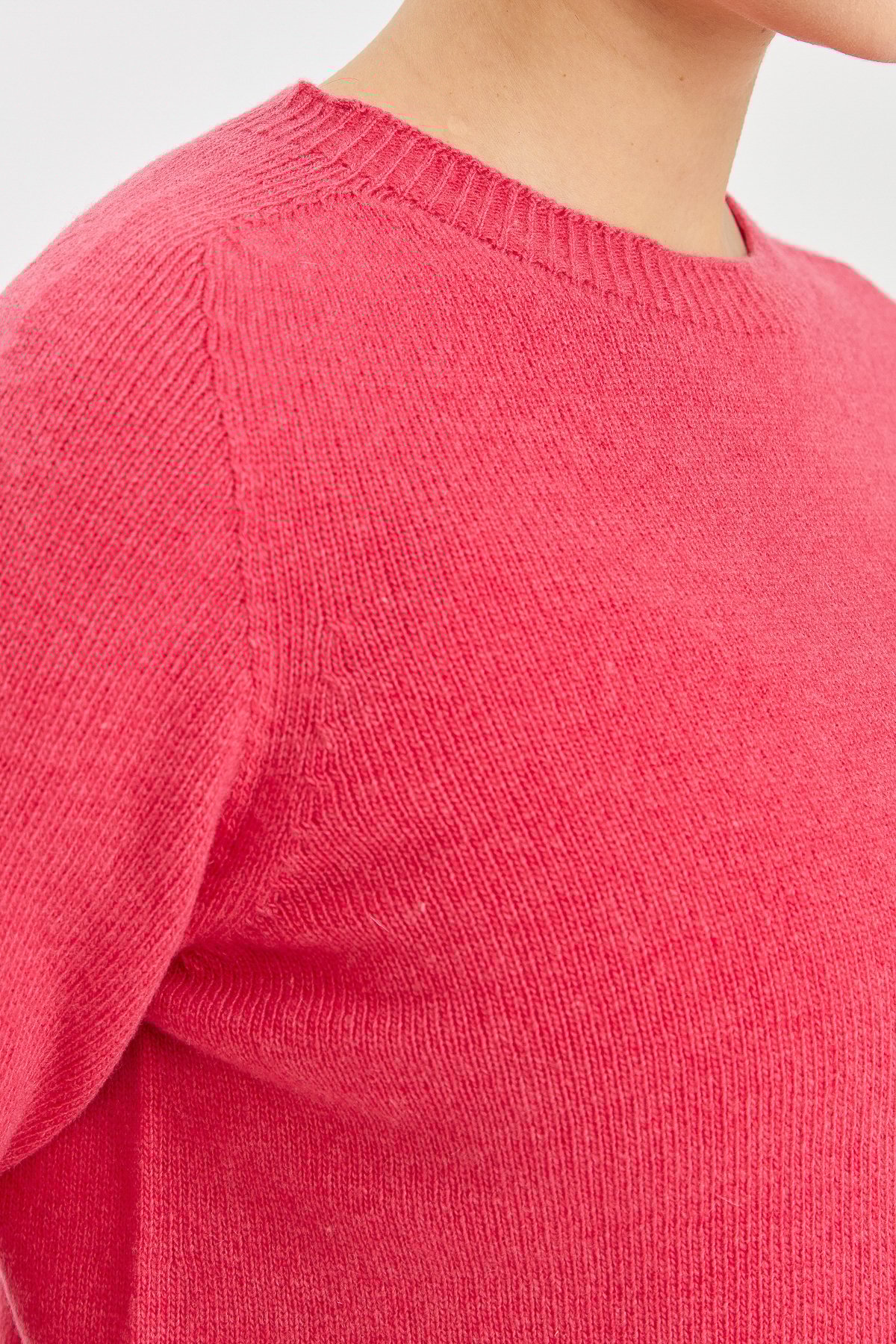 23163Kadın Sıfır Yaka Klasik Yün Kazak Y.Ş.Pembe