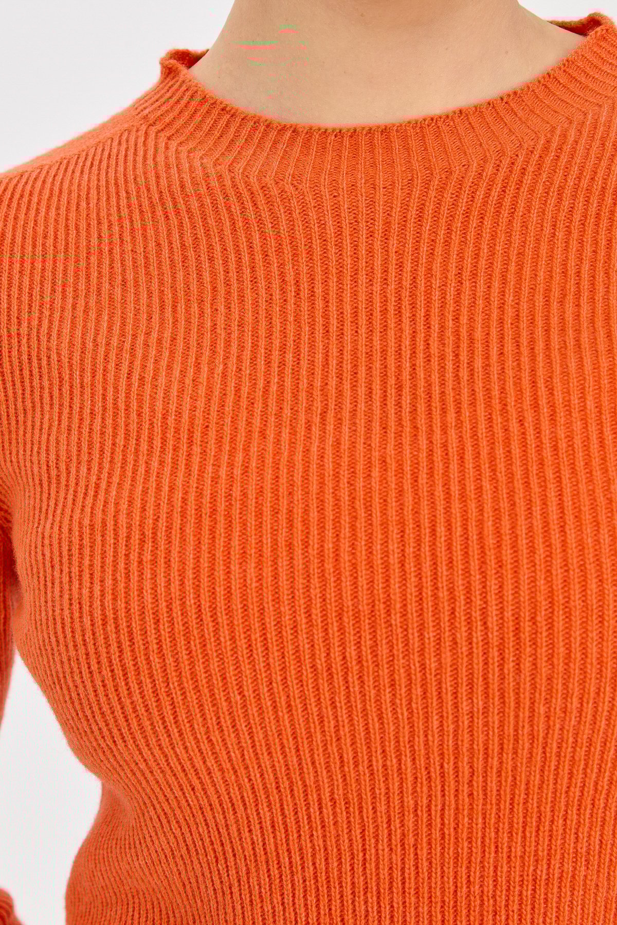 23158Kadın Sıfır Yaka Kol Ucu Düğmeli Yün Kazak Portakal