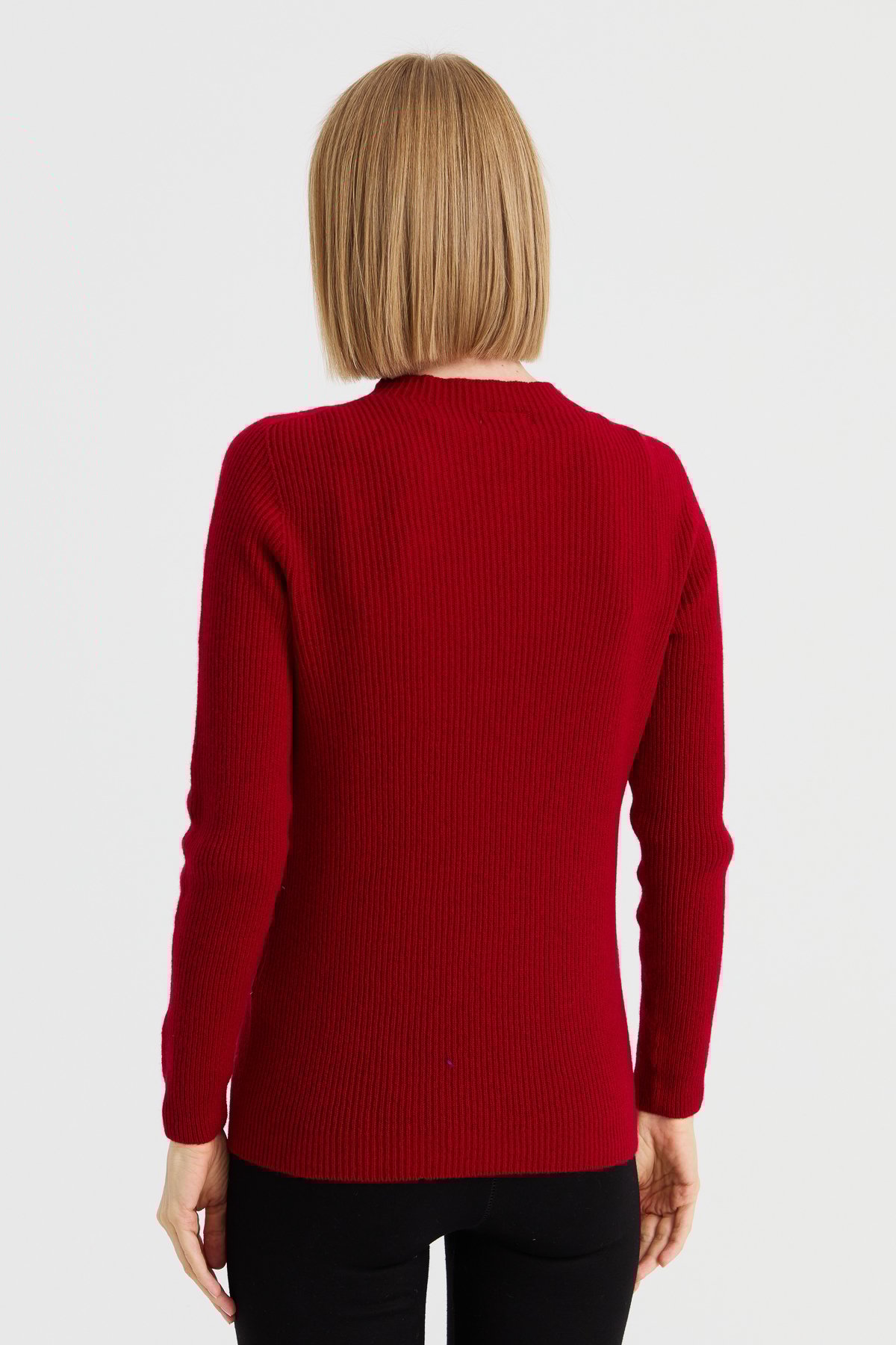 23158Kadın Sıfır Yaka Kol Ucu Düğmeli Yün Kazak K.Kırmızı