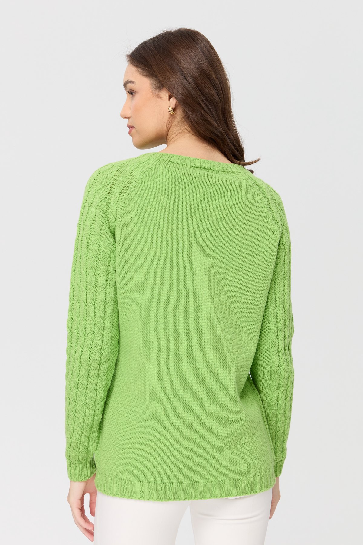 23201Kadın Sıfır Yaka Kolu Saç Örgü Yün Kazak A.E.Yeşili