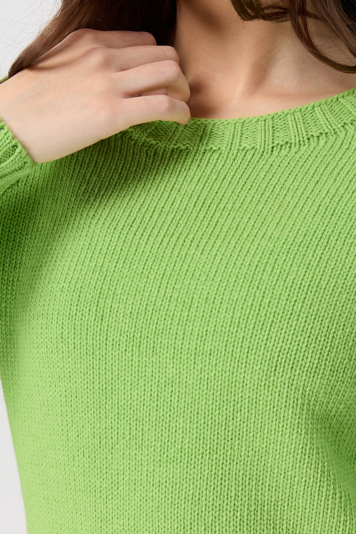 23201Kadın Sıfır Yaka Kolu Saç Örgü Yün Kazak A.E.Yeşili