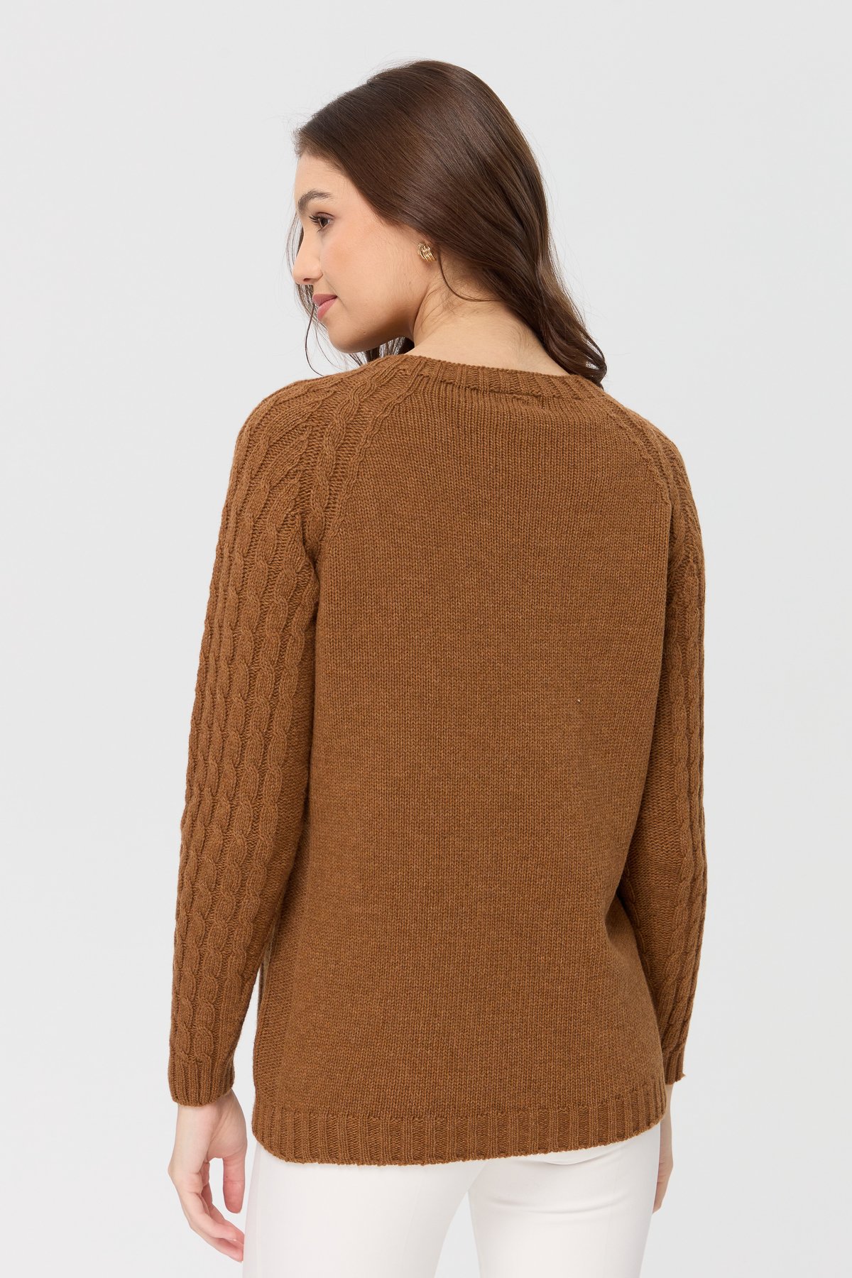 23201Kadın Sıfır Yaka Kolu Saç Örgü Yün Kazak K.taba