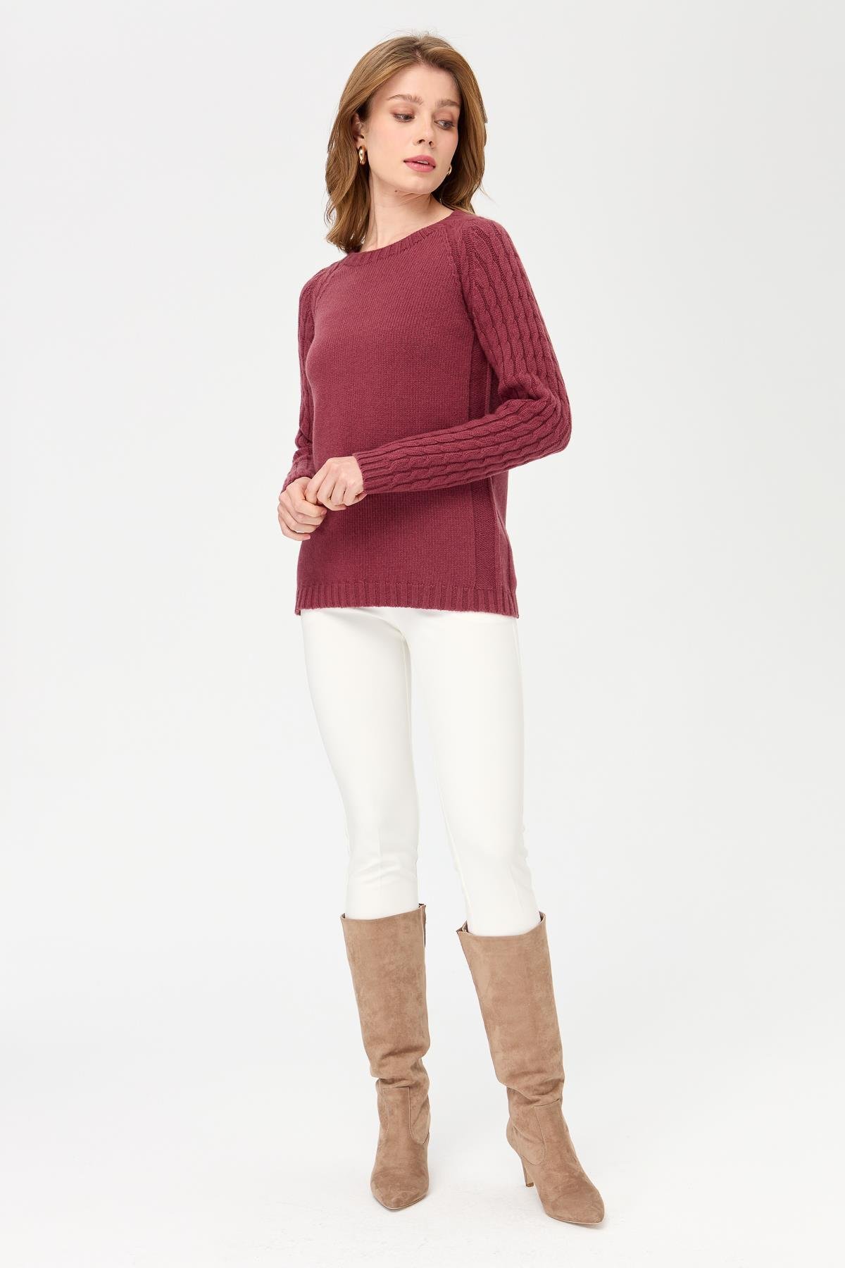 23201Kadın Sıfır Yaka Kolu Saç Örgü Yün Kazak K.G.Kurusu