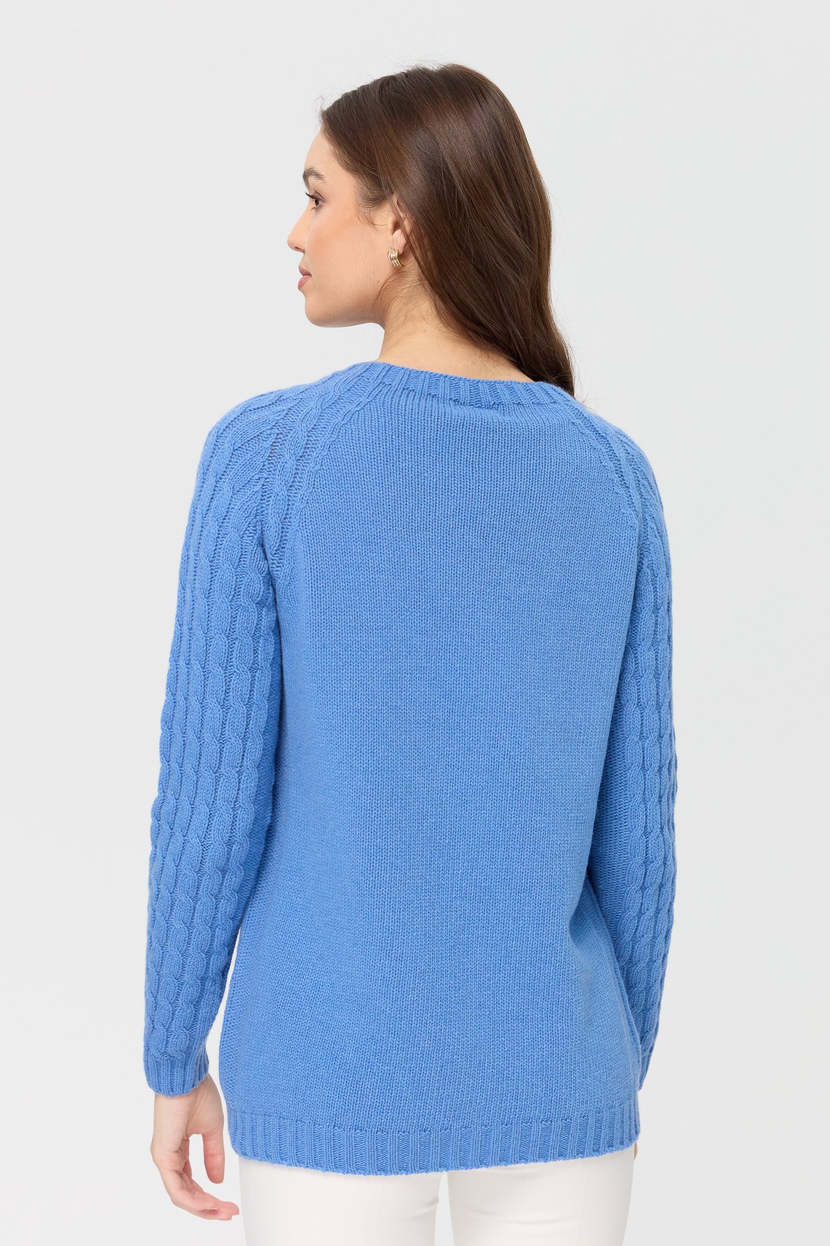 23201Kadın Sıfır Yaka Kolu Saç Örgü Yün Kazak O.Mavi