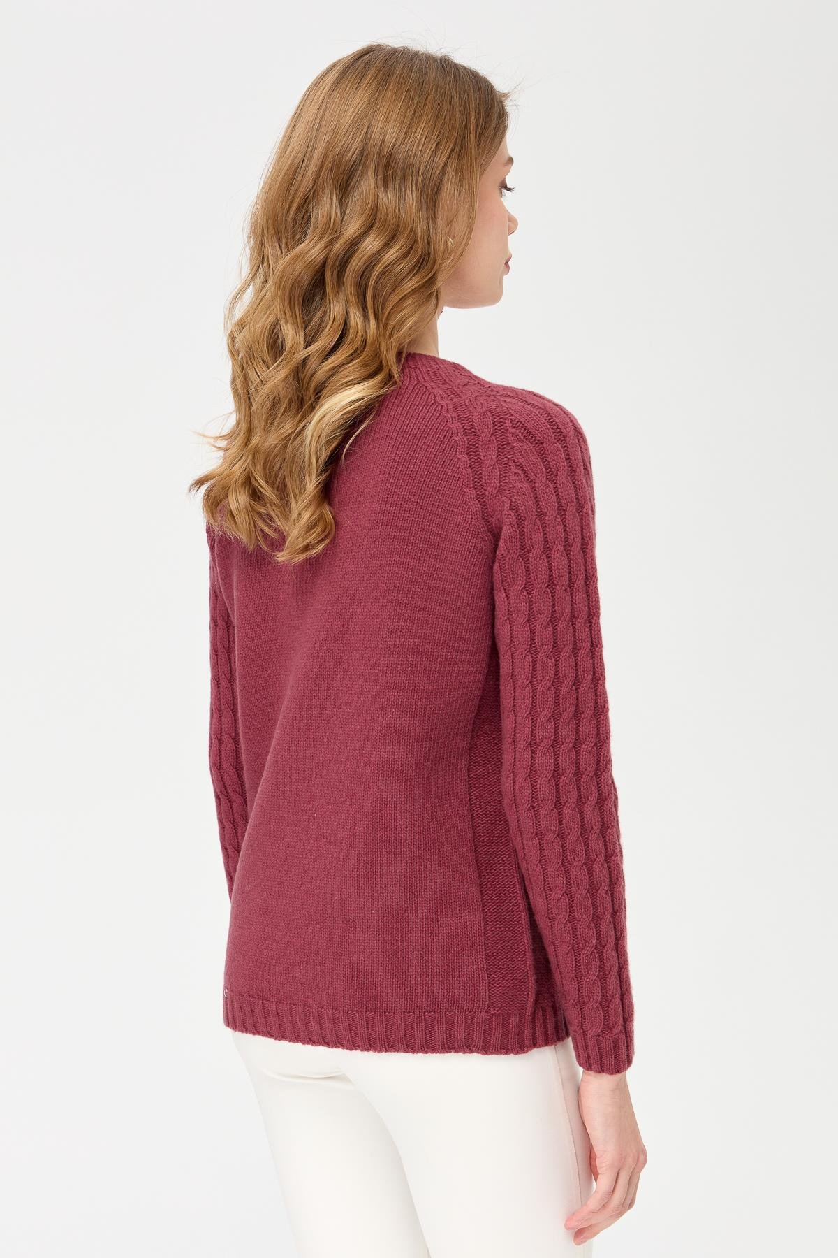 23201Kadın Sıfır Yaka Kolu Saç Örgü Yün Kazak K.G.Kurusu