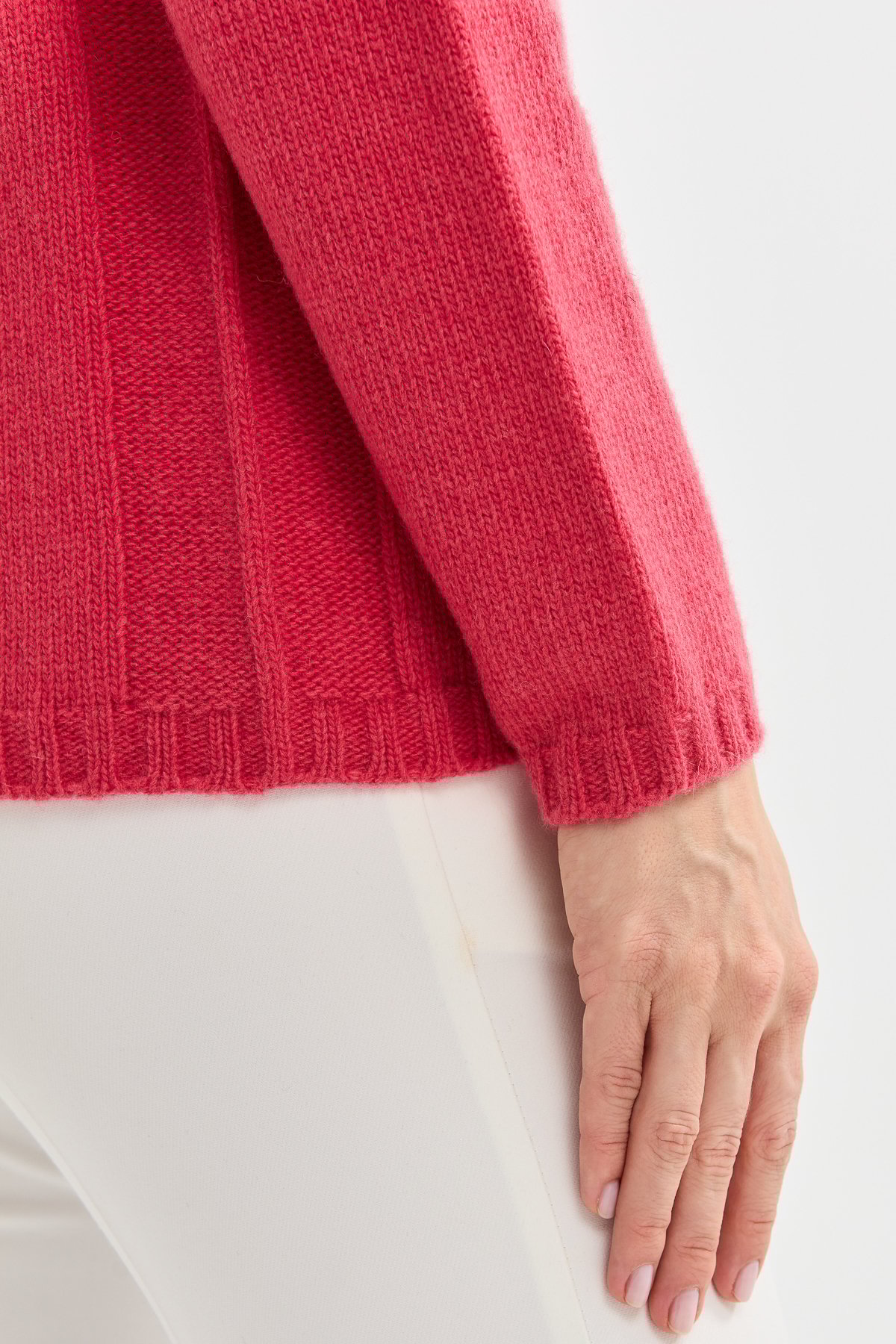 22096Kadın Sıfır Yaka Omzu Saç Örgülü Yün Kazak Y.S.Pembe