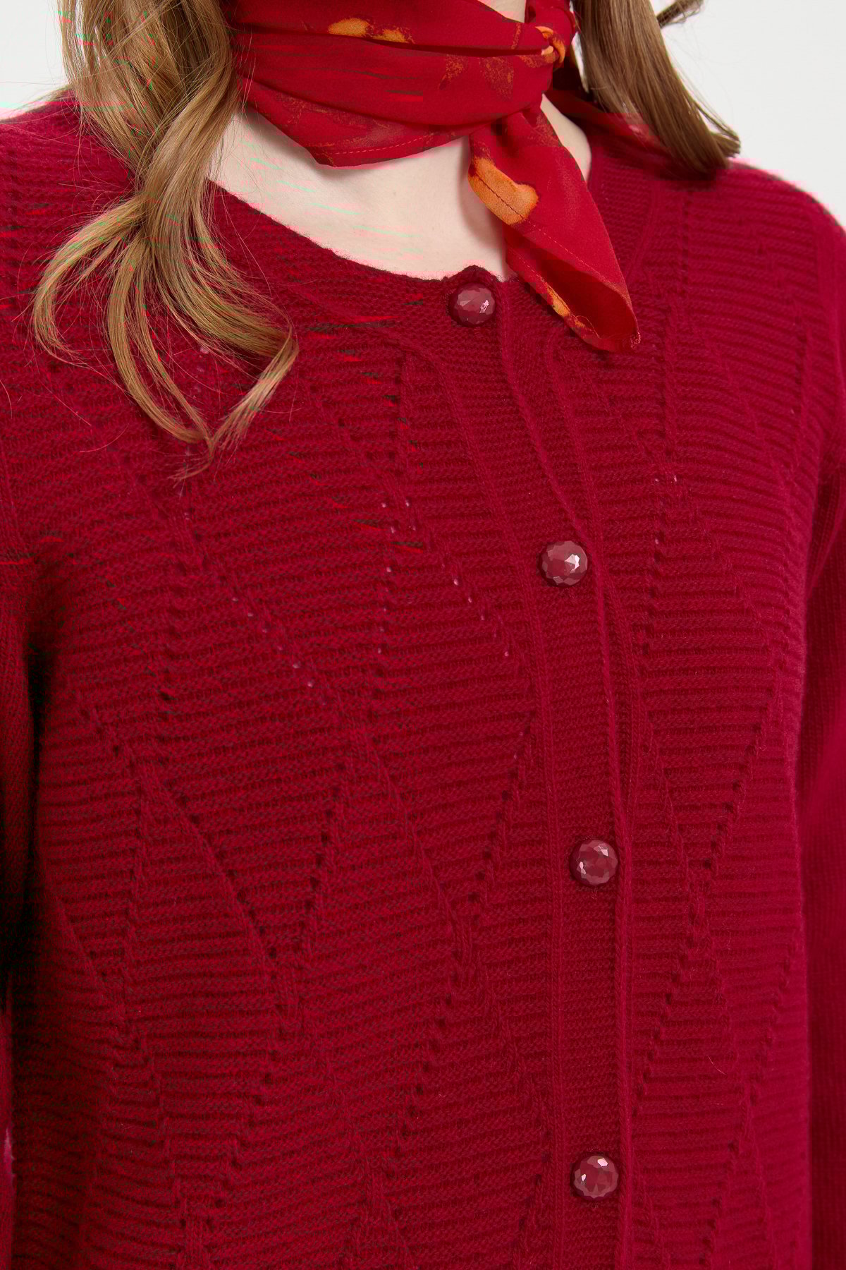 24202Kadın Sıfır Yaka Önü Baklava Örgü Dikişsiz Yün Hırka V.Çürüğü