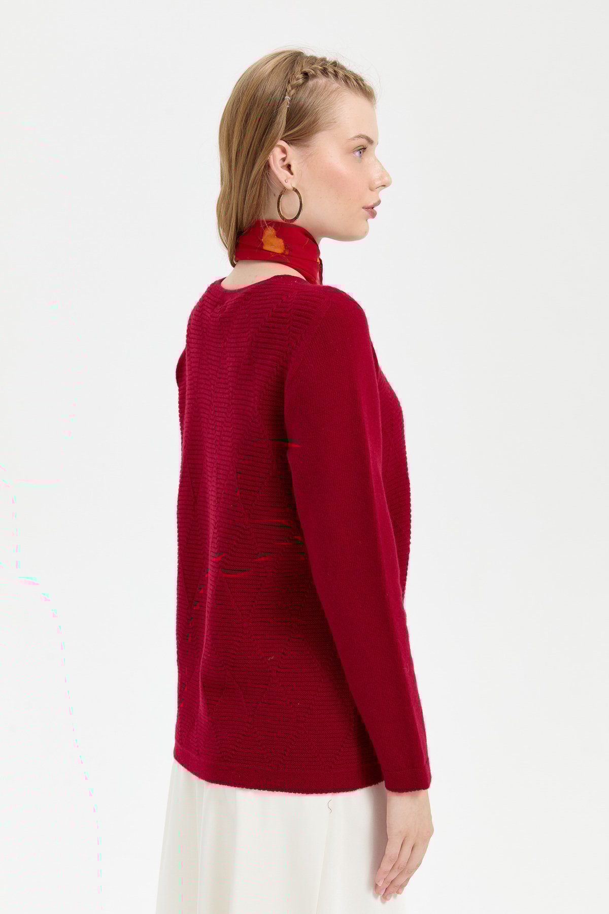 24202Kadın Sıfır Yaka Önü Baklava Örgü Dikişsiz Yün Hırka V.Çürüğü