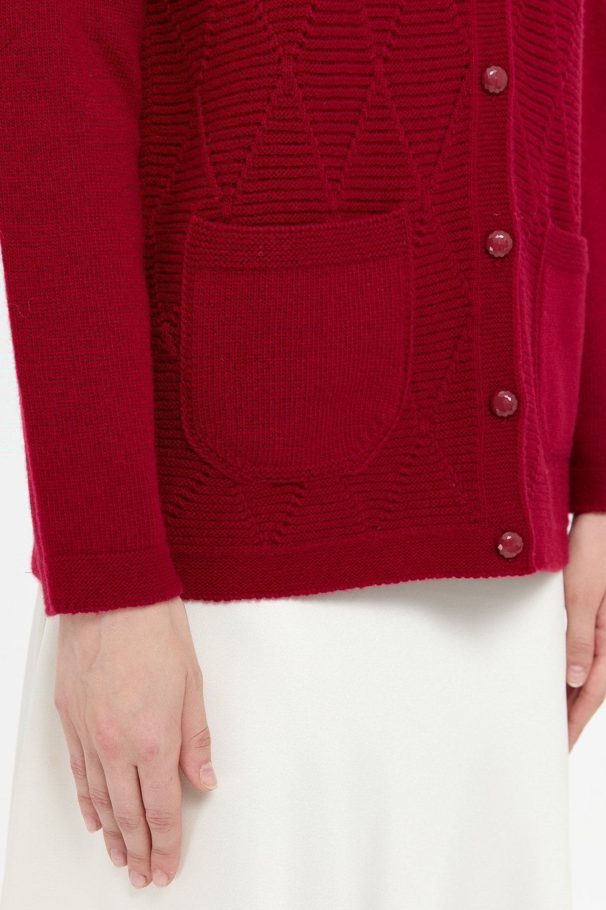 24202Kadın Sıfır Yaka Önü Baklava Örgü Dikişsiz Yün Hırka V.Çürüğü