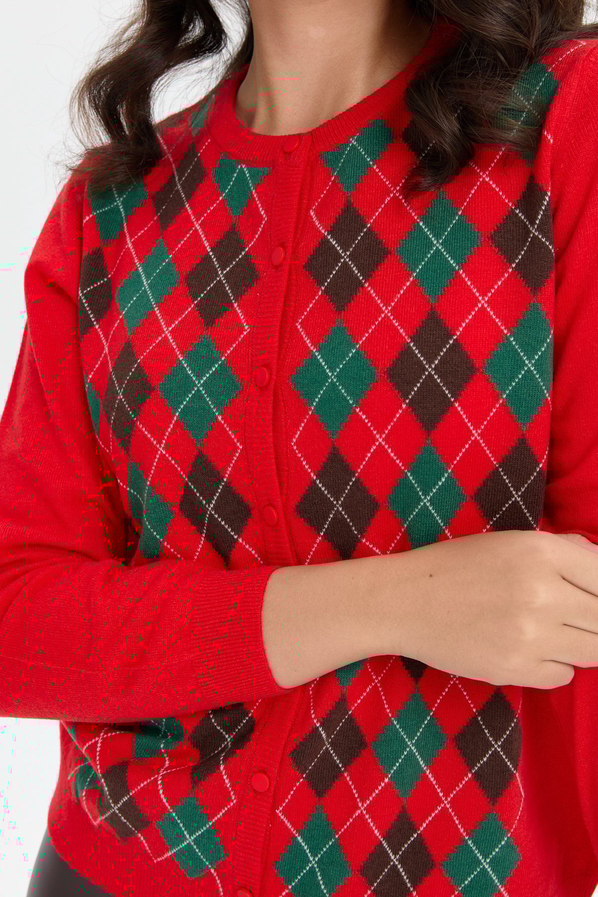 24039Kadın Sıfır Yaka Önü Baklavalı Yün Hırka Mercan