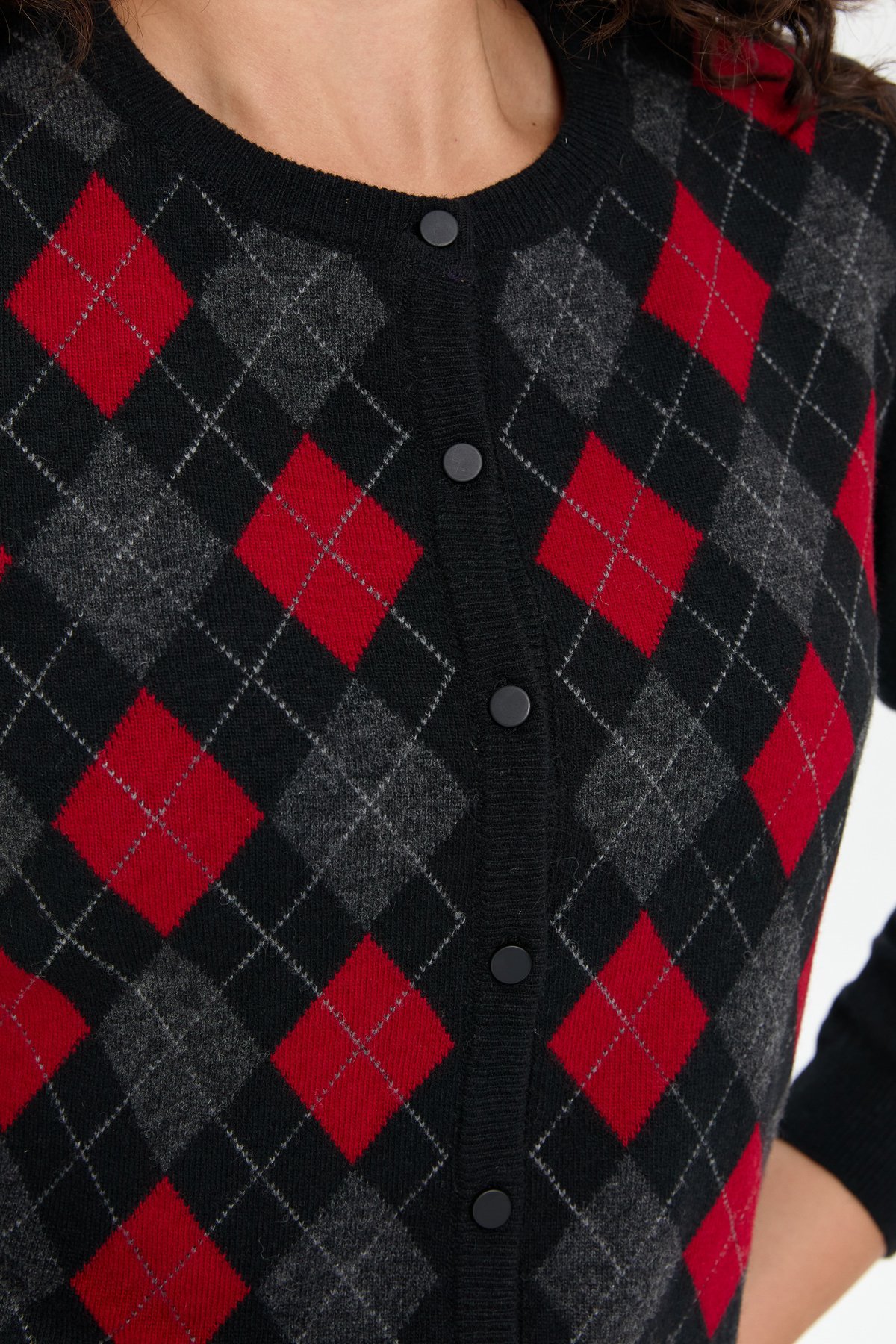 24039Kadın Sıfır Yaka Önü Baklavalı Yün Hırka Siyah