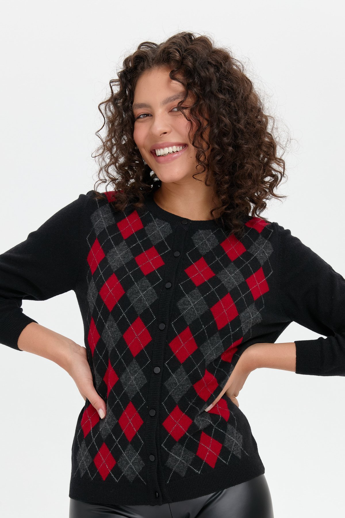 24039Kadın Sıfır Yaka Önü Baklavalı Yün Hırka Siyah