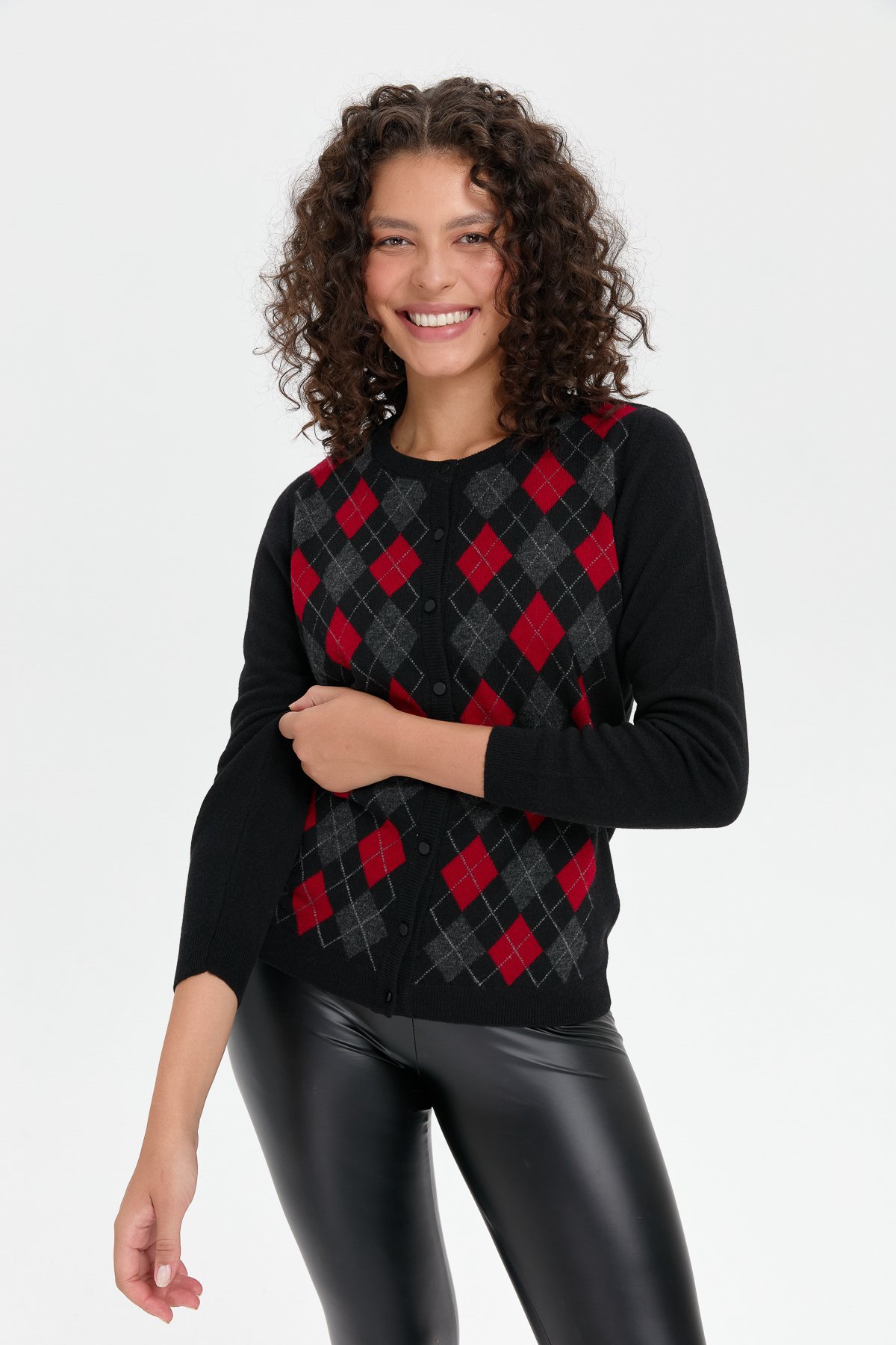 24039Kadın Sıfır Yaka Önü Baklavalı Yün Hırka Siyah