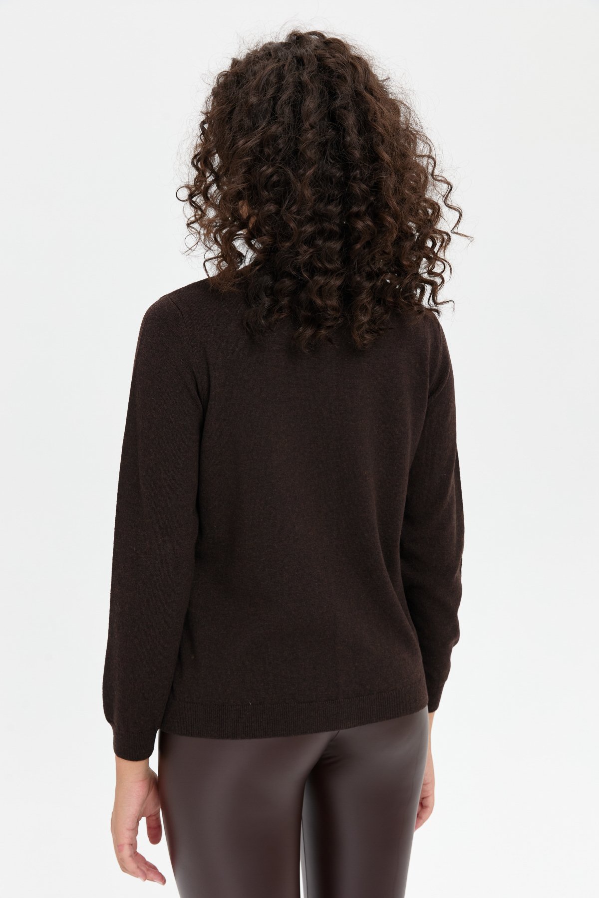 24039Kadın Sıfır Yaka Önü Baklavalı Yün Hırka K.Kahve