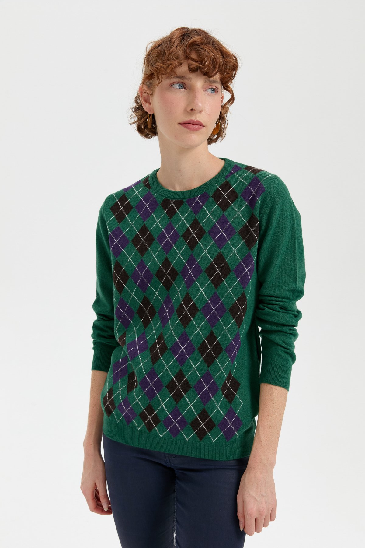 24035Kadın Sıfır Yaka Önü Baklavalı Yün Kazak Ö.Başı