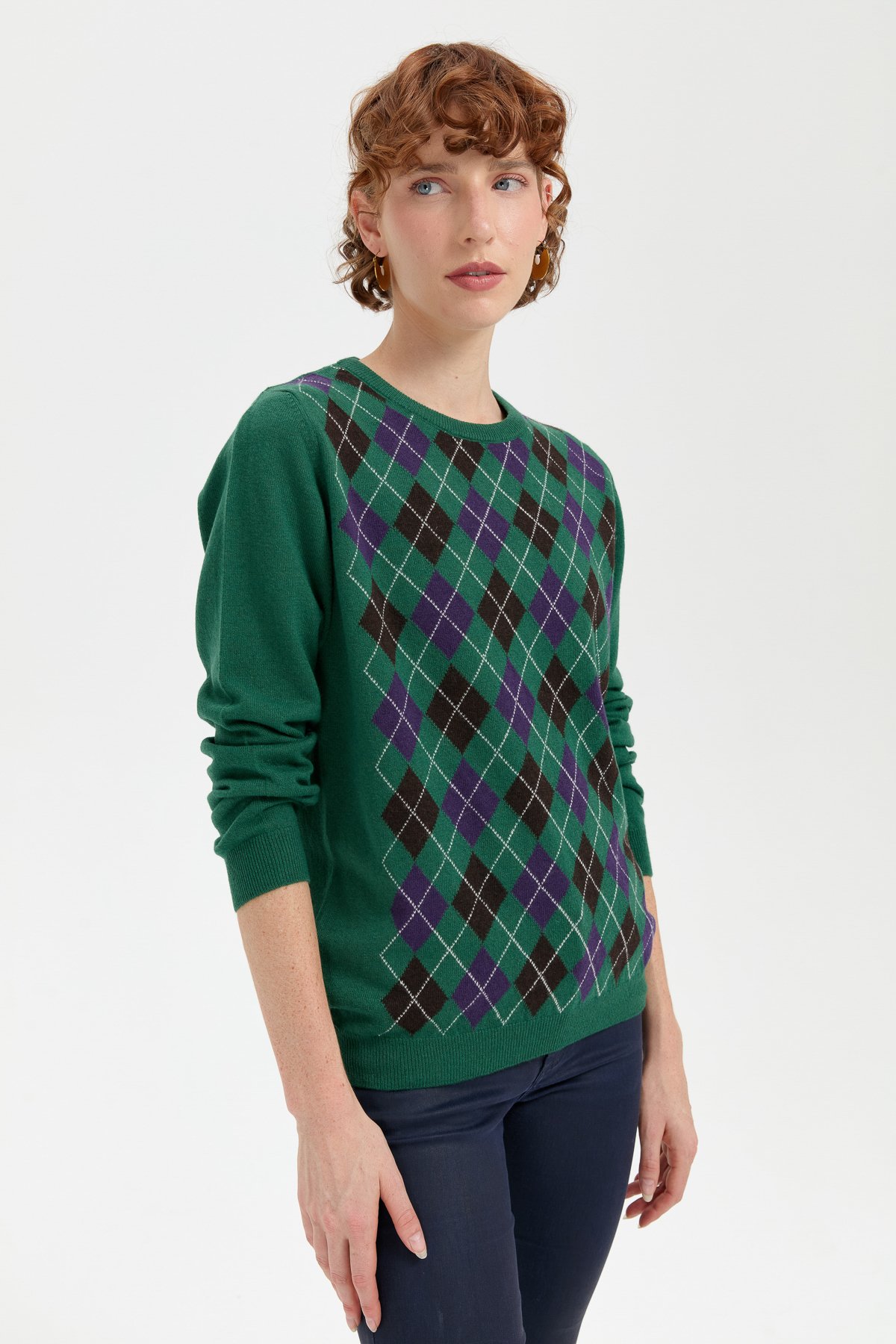 24035Kadın Sıfır Yaka Önü Baklavalı Yün Kazak Ö.Başı