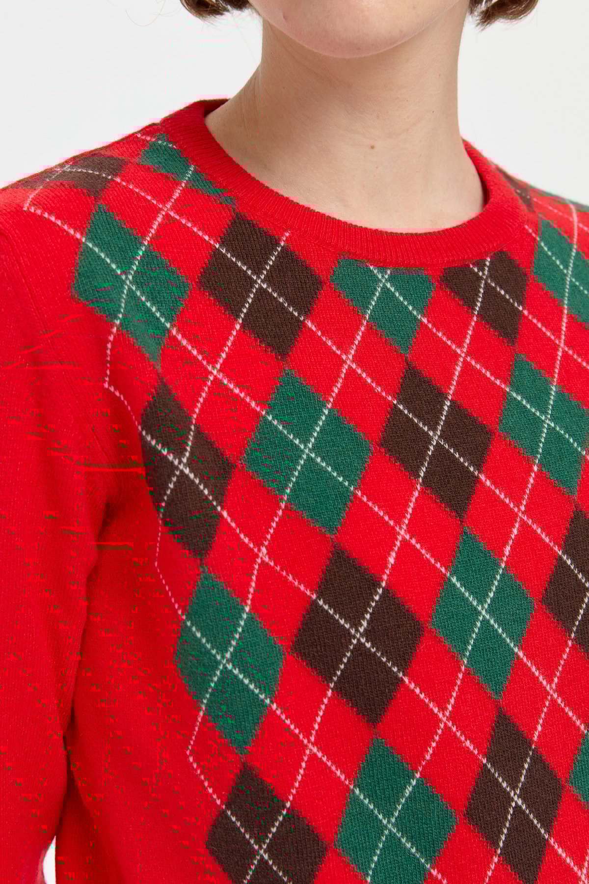 24035Kadın Sıfır Yaka Önü Baklavalı Yün Kazak Mercan