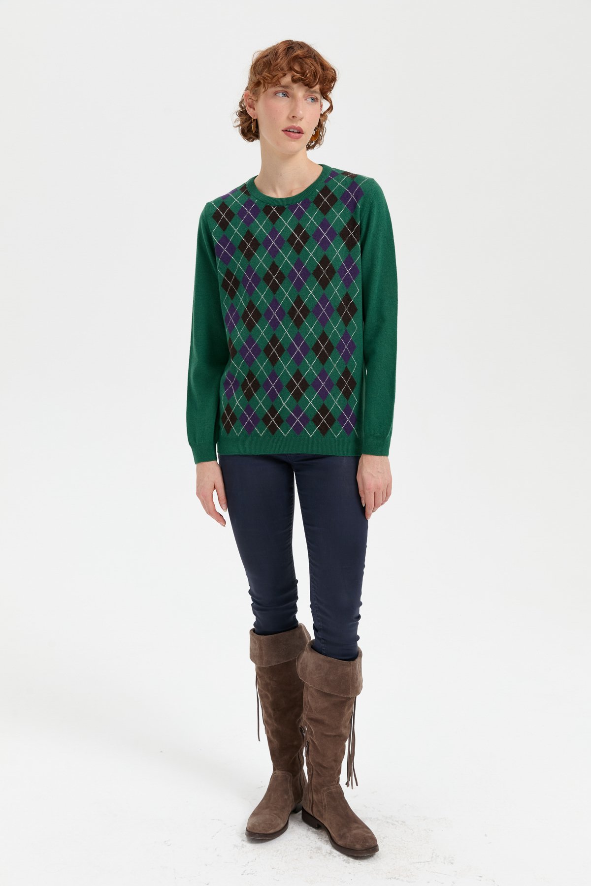 24035Kadın Sıfır Yaka Önü Baklavalı Yün Kazak Ö.Başı